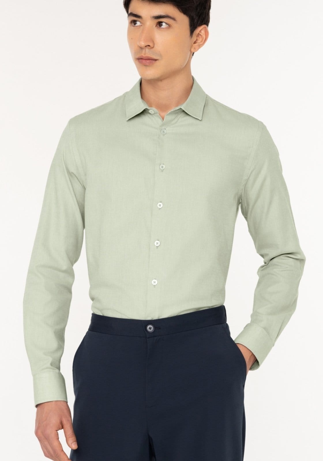 Vista 2 Camisa De Mangas Longas Slim Fit Em Oxford Responsável Hangar 33 verde