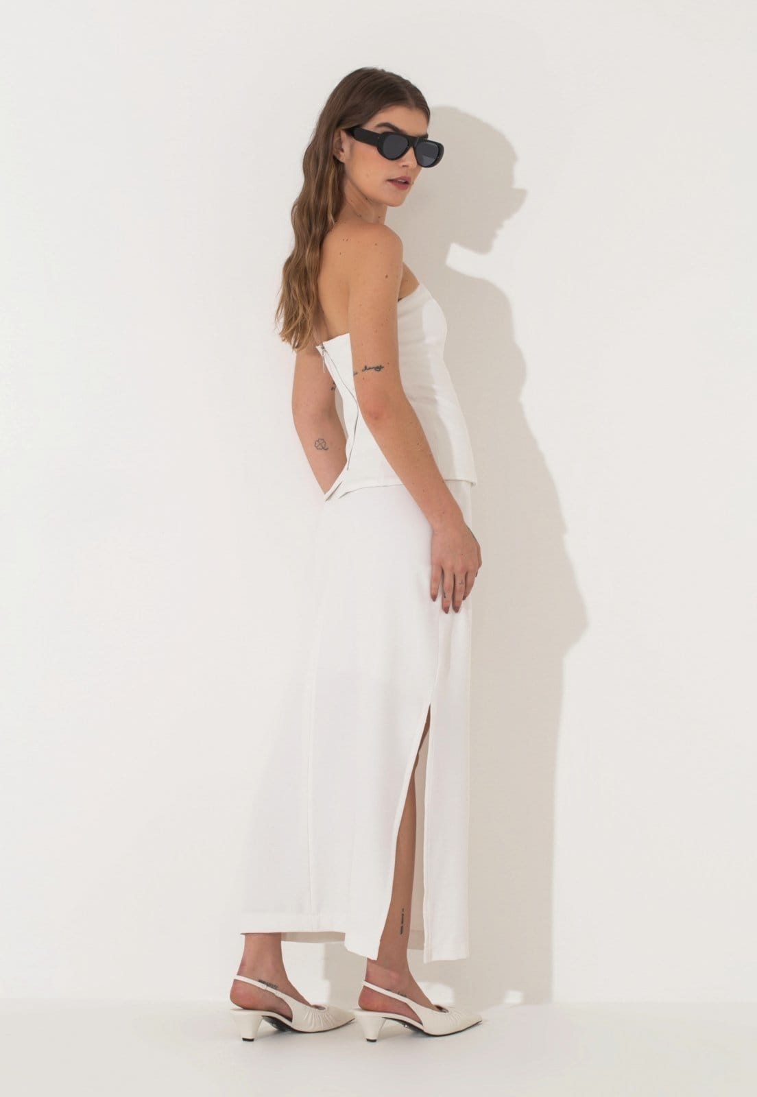 Vista 2 Saia Alfaiataria Traymon Com Fenda Off White Traymon off-white white