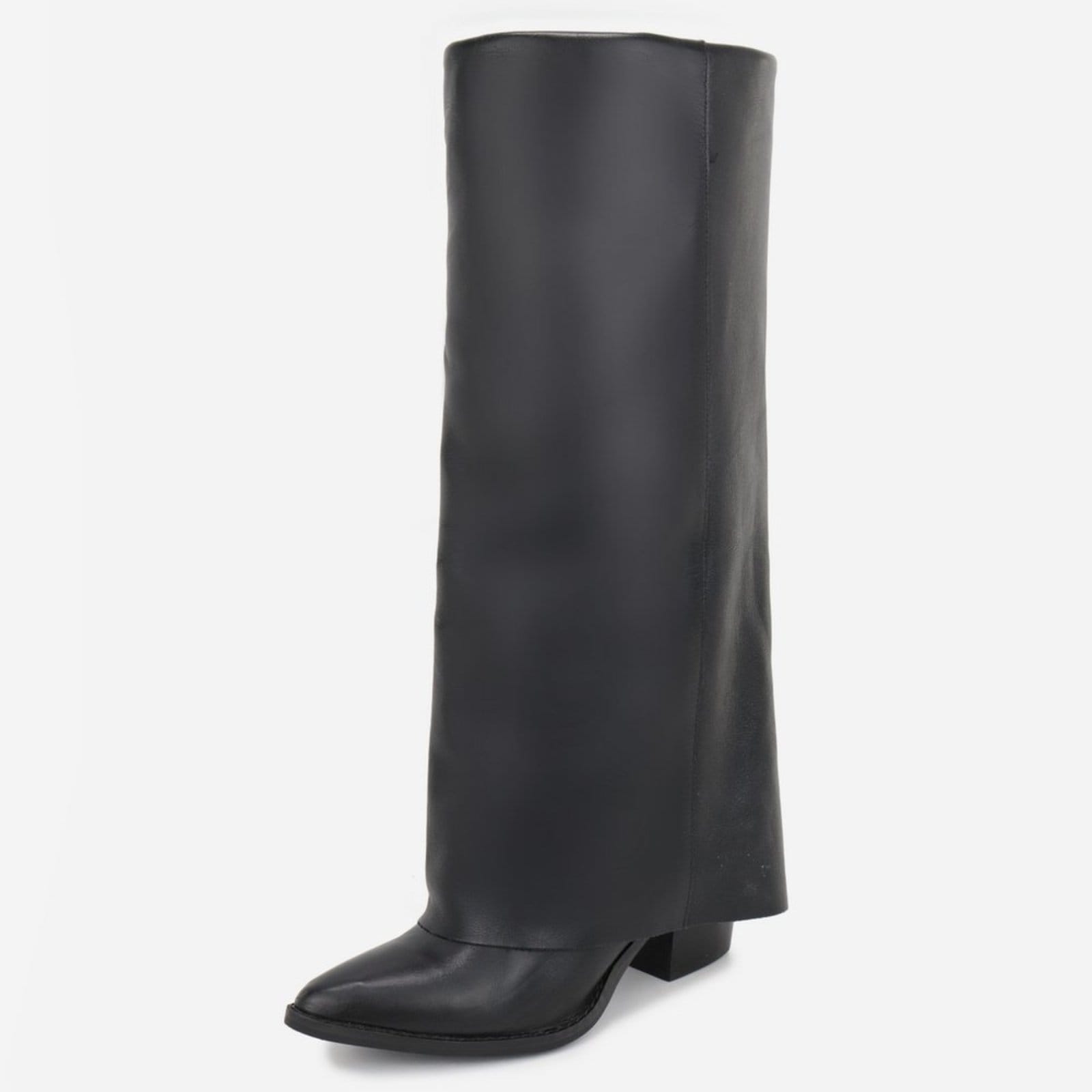 Vista principal Bota Maria Paua Store Feminina Cano Longo Em Couro Salto Bloco Elegante MARIA PAULA preto