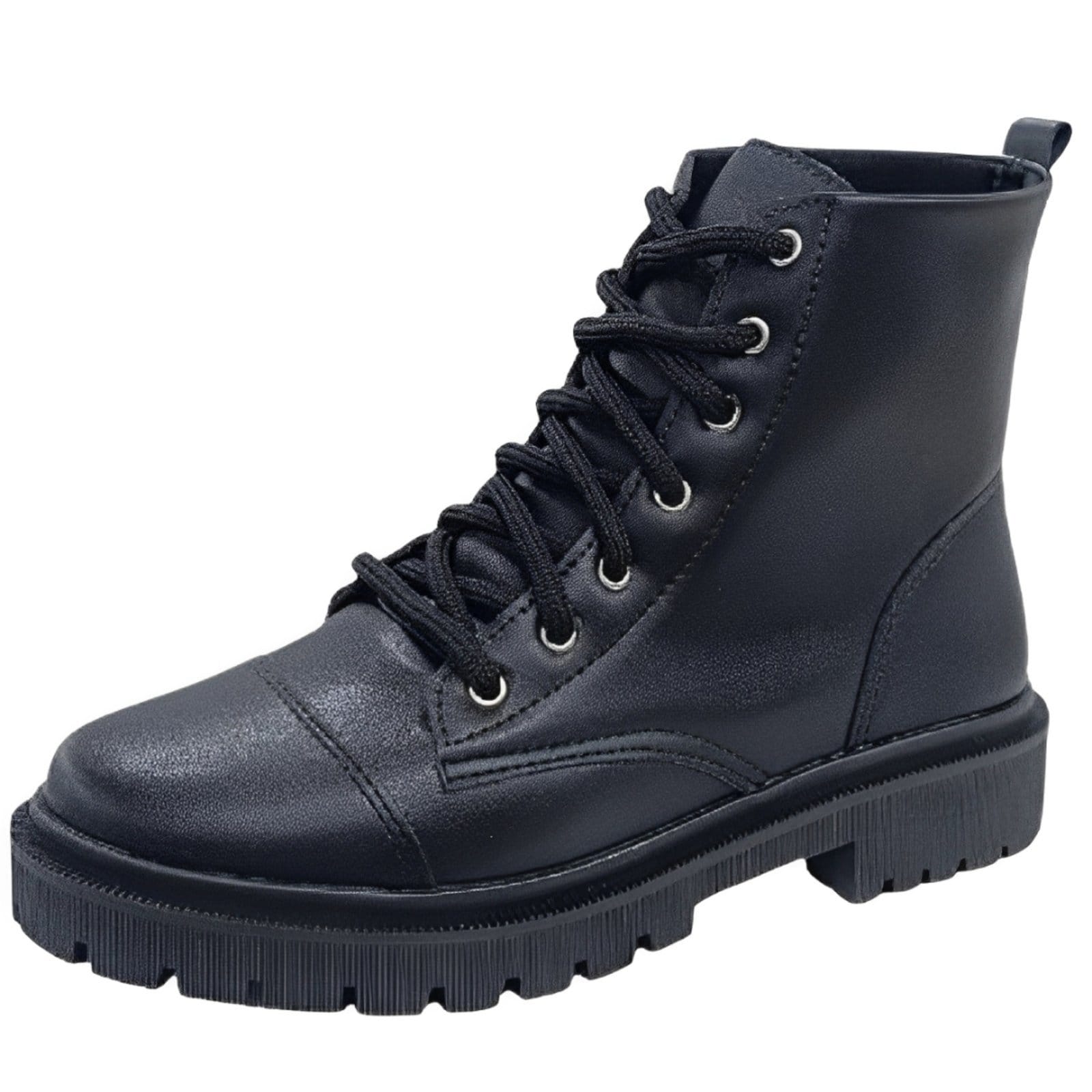 Vista principal Bota Coturno Tratorado Sola Baixa Bloco Liso Preto Santa Rosa preto rosa