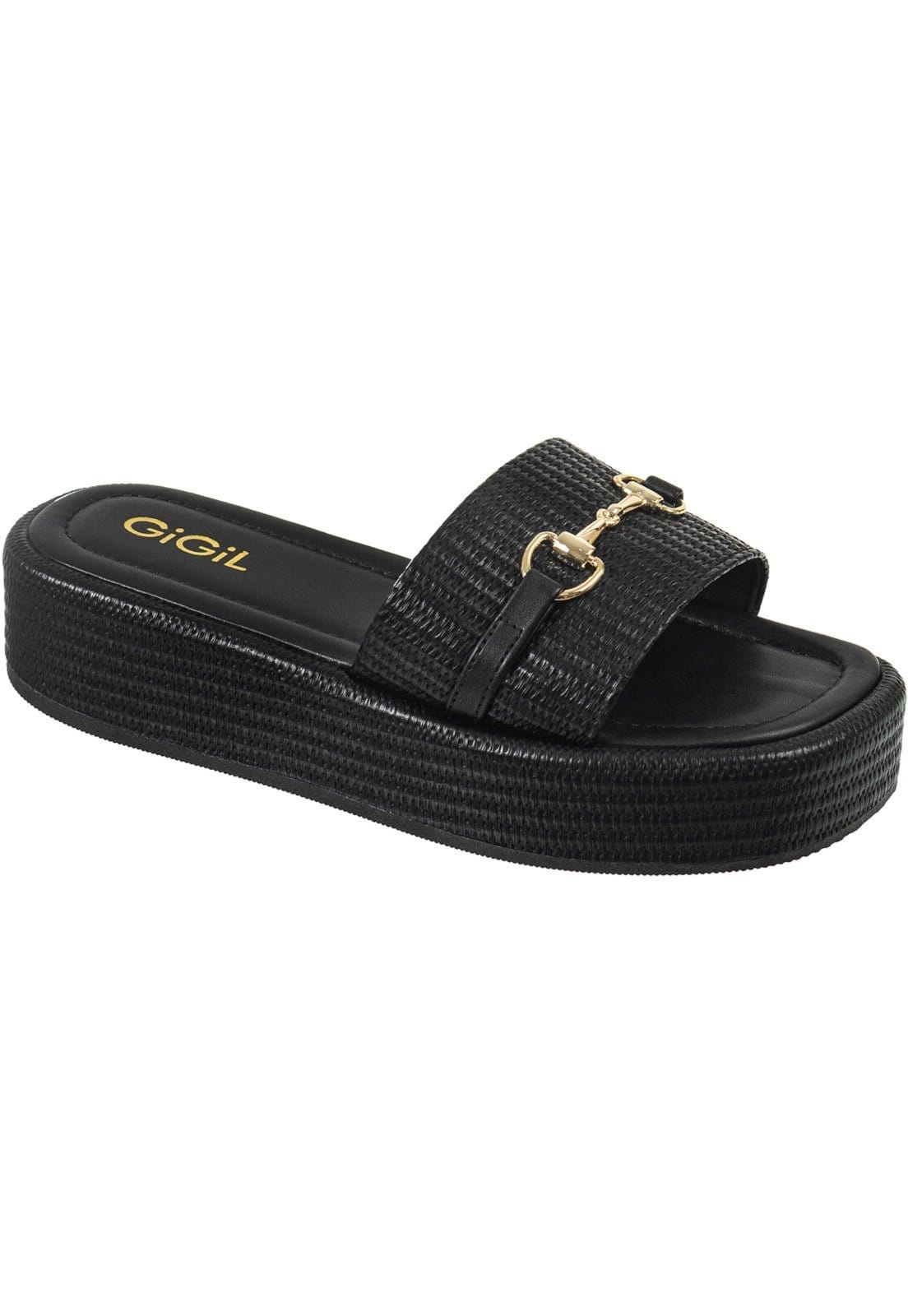 Sandália Feminina GiGiL Tamanco Flatform Plataforma Enfeite Bridão Metalizado Confortável Estilosa