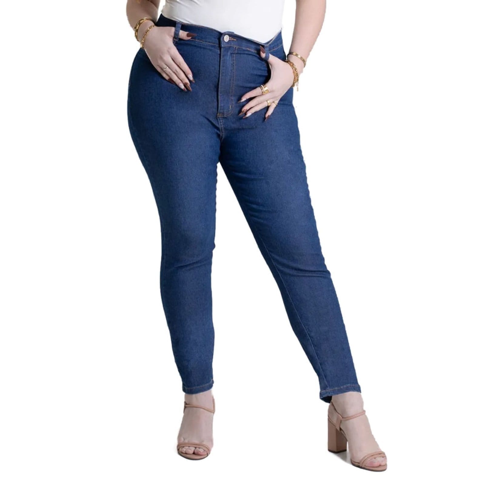 Calça Jeans Feminina Sawary Plus Size Reta Escuro