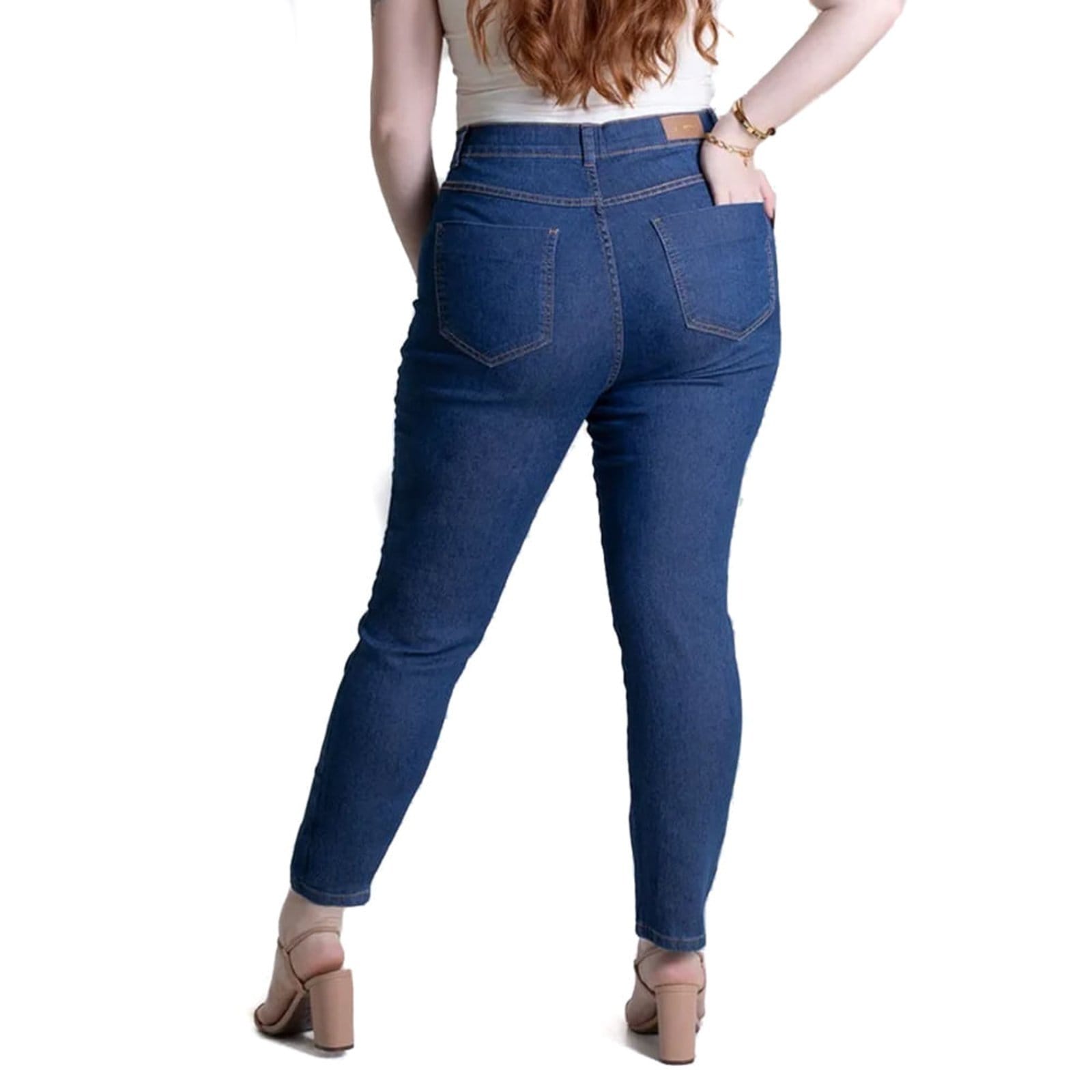 Vista 2 Calça Jeans Feminina Sawary Plus Size Reta Escuro Sawary azul