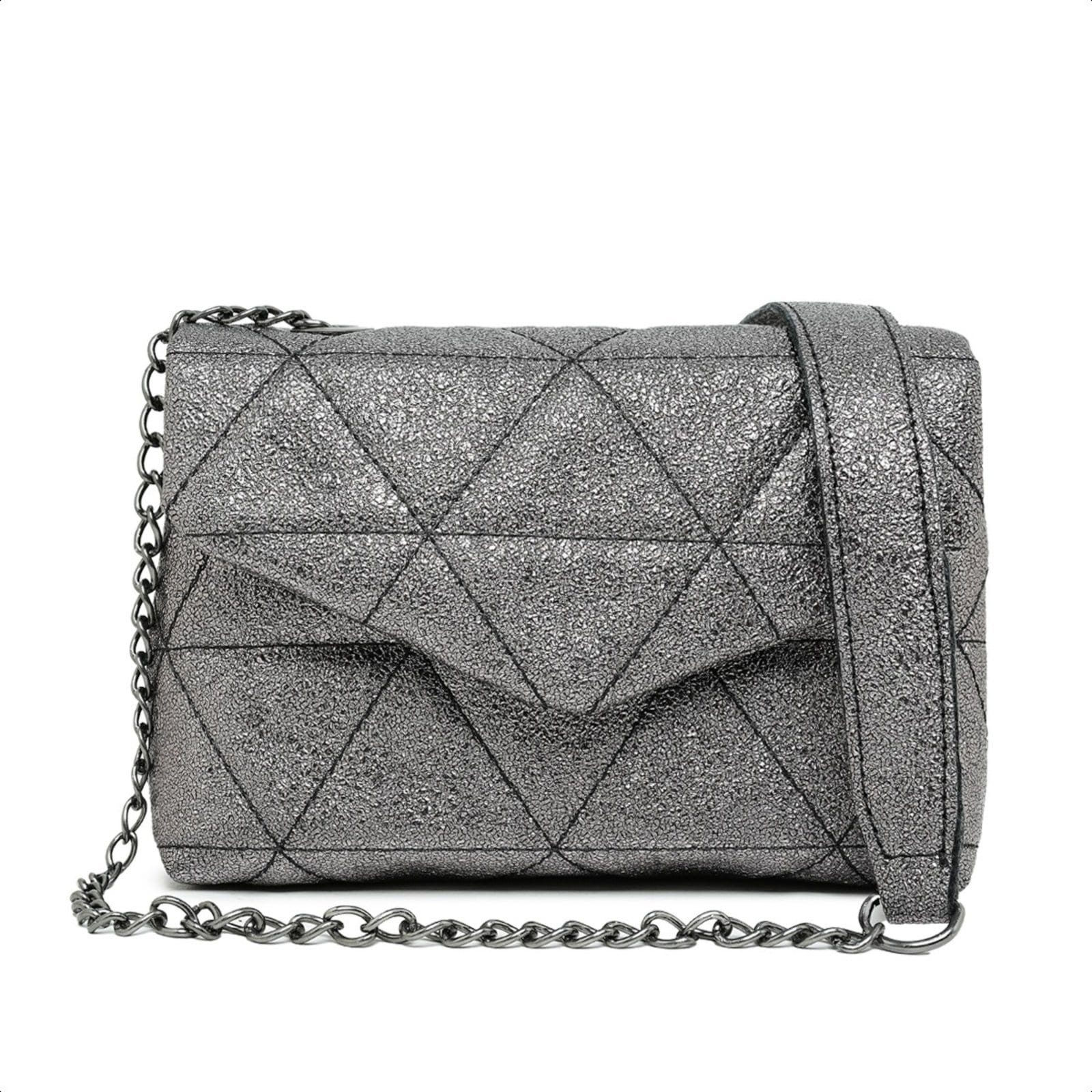 Bolsa Clutch Feminina Pequena Alça Corrente Grafite Brilho Moda Festa Balada Casamento Madrinha