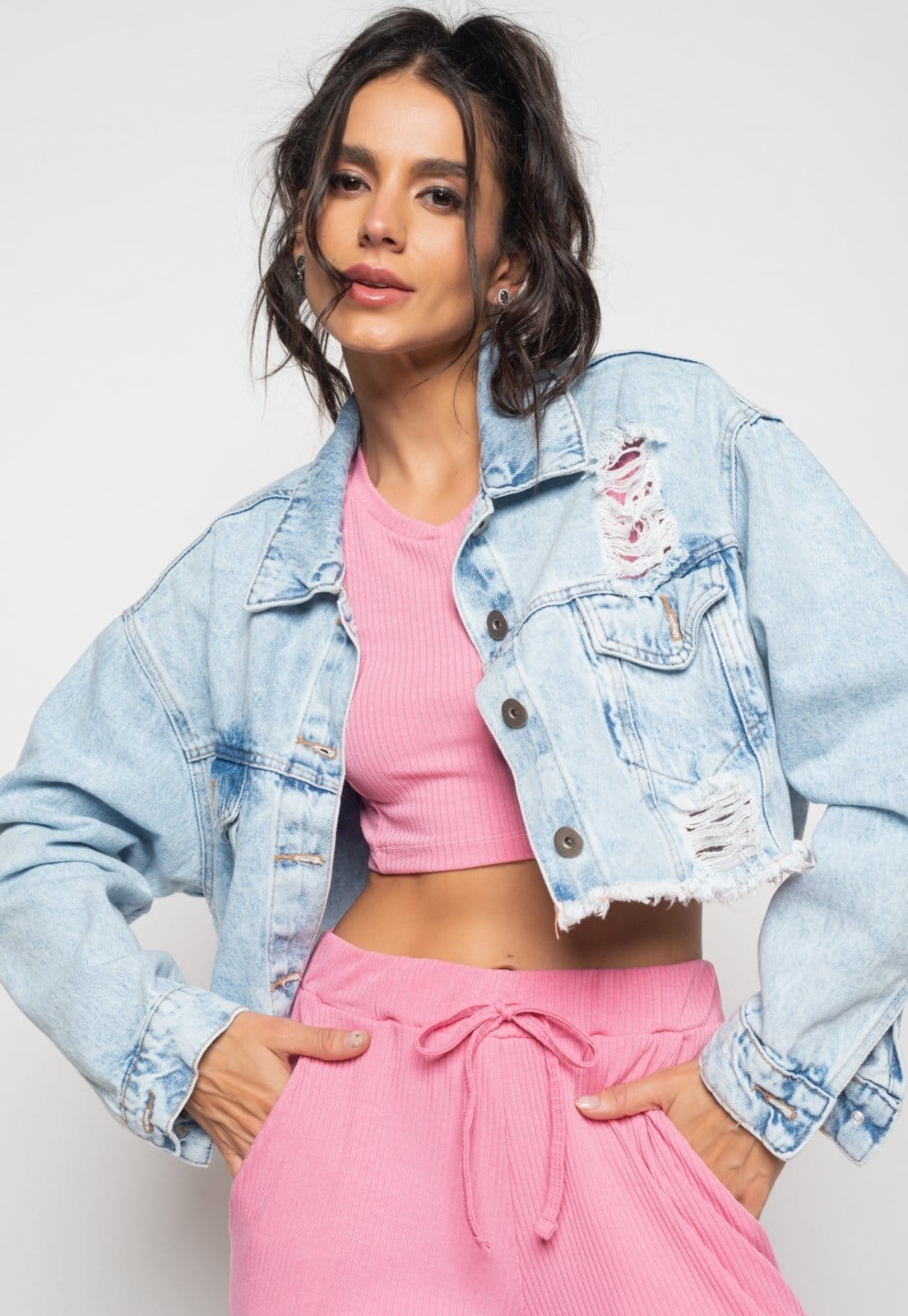 Jaqueta Jeans Cropped Oversized Salvatore Fashion