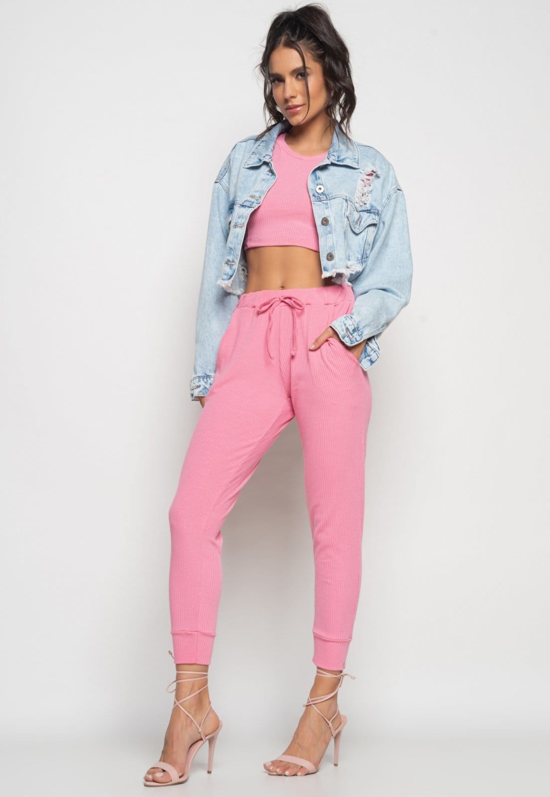 Vista 2 Jaqueta Jeans Cropped Oversized Salvatore Fashion Salvatore Fashion azul