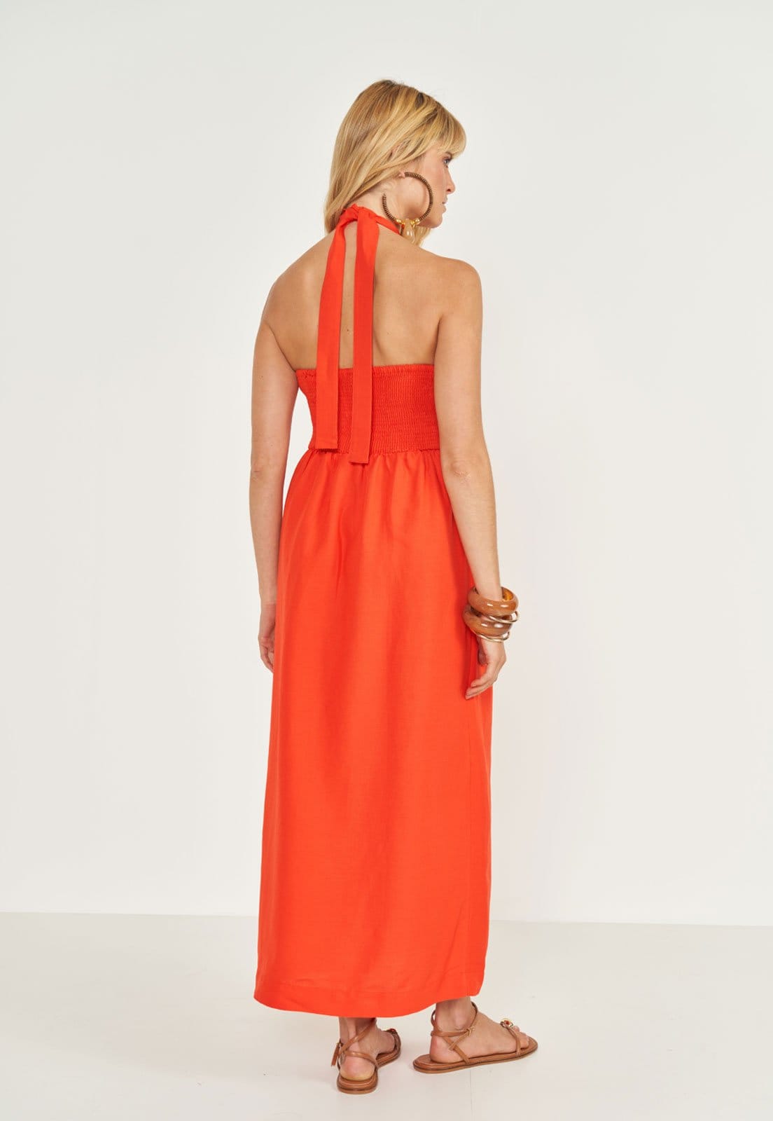 Vista 2 Vestido Feminino Colcci Linho Midi Colcci laranja