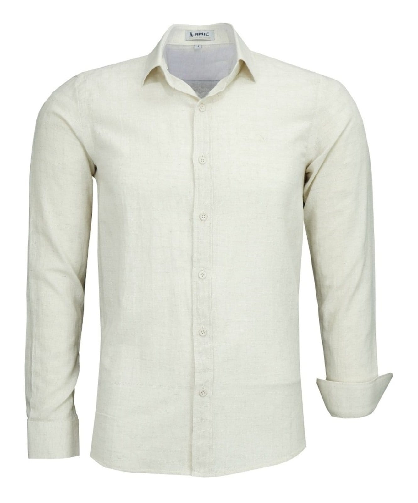 Vista 2 Camisa Amil Casual Desert Comfort Algodão Com Linho Manga Longa Luxo Off white Amil amarelo white