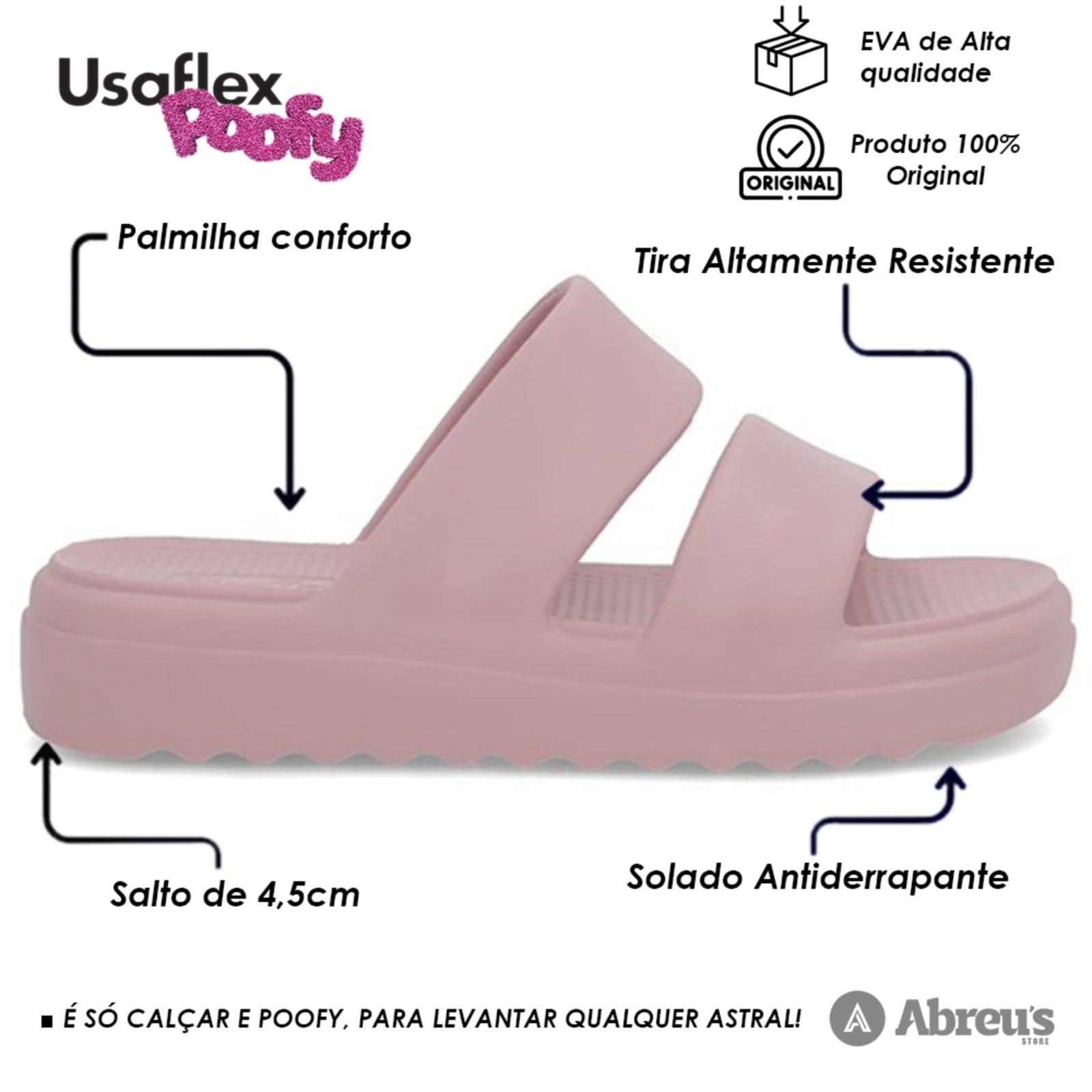 Vista 2 Chinelo Slide Usaflex Poofy Plataforma Feminino Rose - 002 Usaflex rosê rose