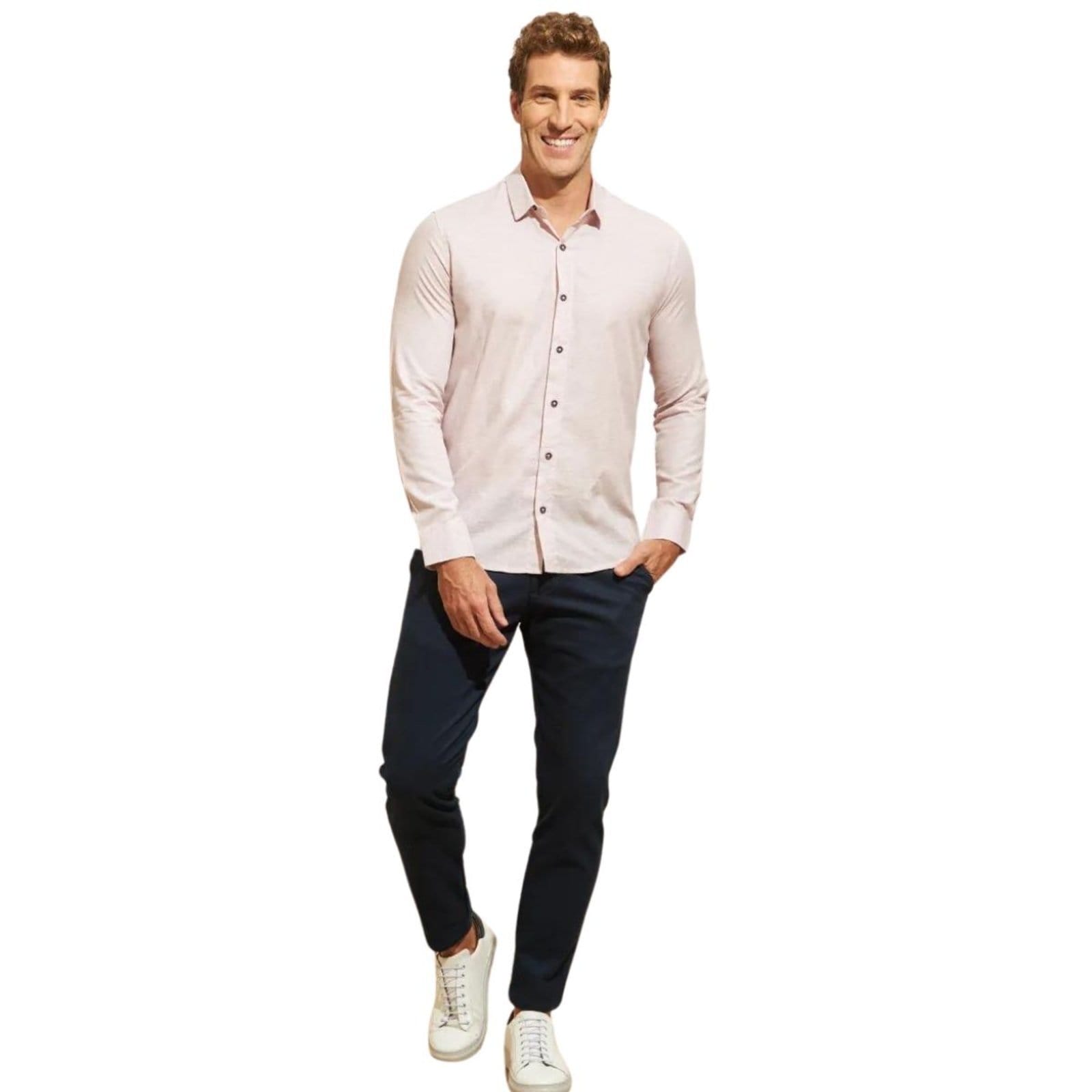 Kit 2 Calças FMF de Sarja Chino Com Bolso Traseiro Embutido Alfaiataria Skinny Militar e Marinho