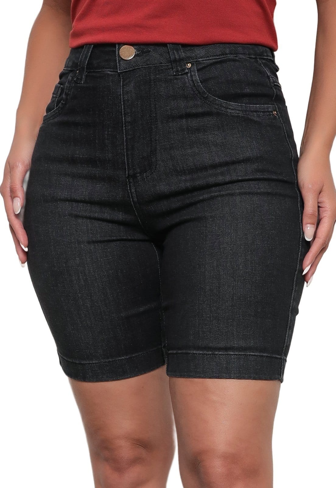 Vista 2 Bermuda Jeans Dellamarca Casual Estonada Black Dellamarca preto black