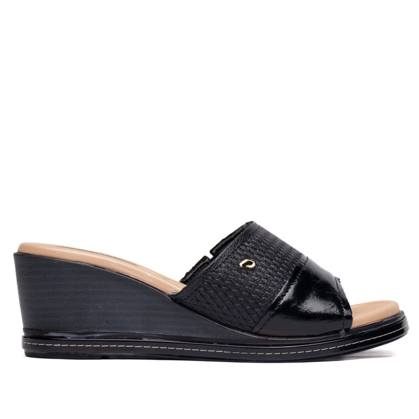 Tamanco Feminino Pegada Couro Anabela Texturizado Bege