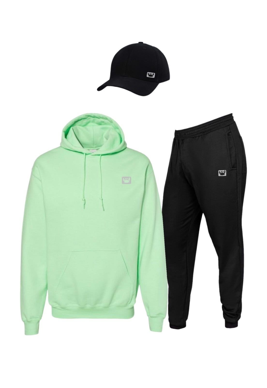 Vista principal Conjunto De Moletom Relaxado Calça Blusa E Boné De Aba Curva Relaxado verde