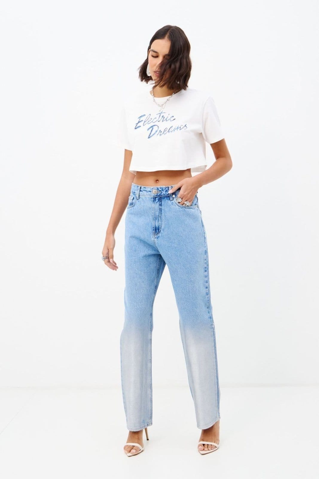 Calça Straight Detail Foil Feminina