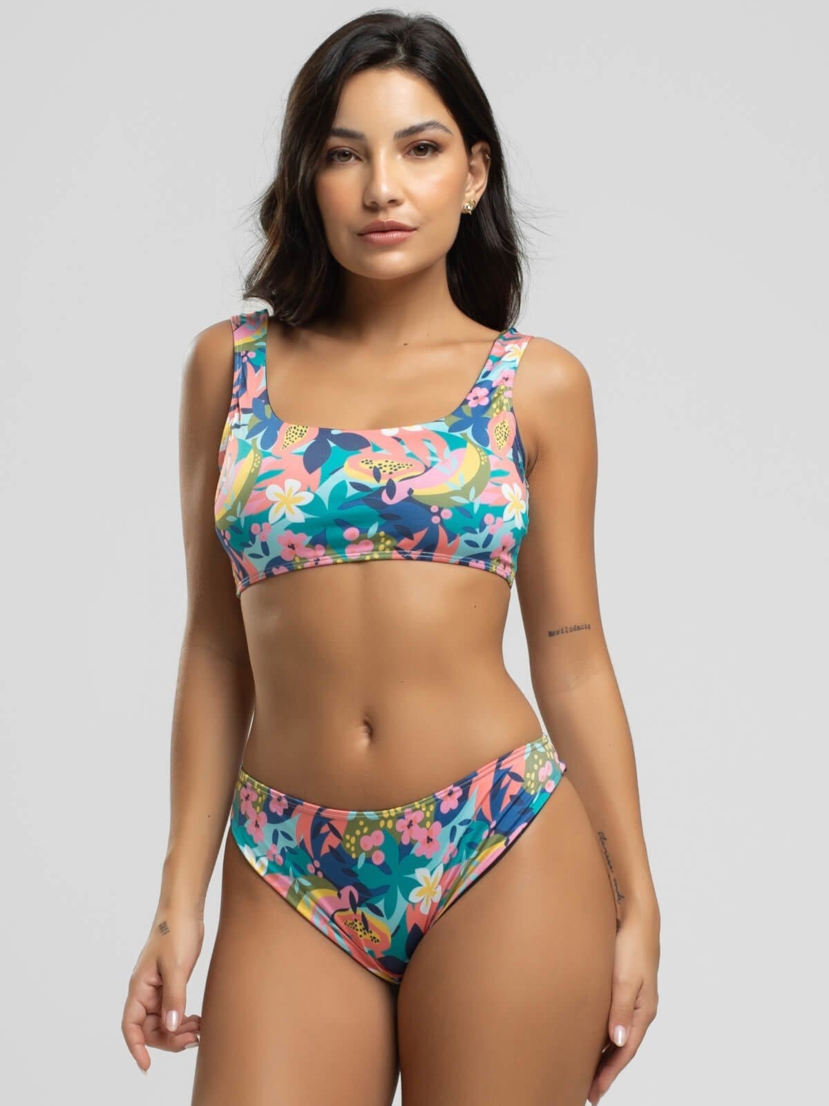 Biquini Regata Calcinha Comum Proteção Uv 50+ Vicbela Flor