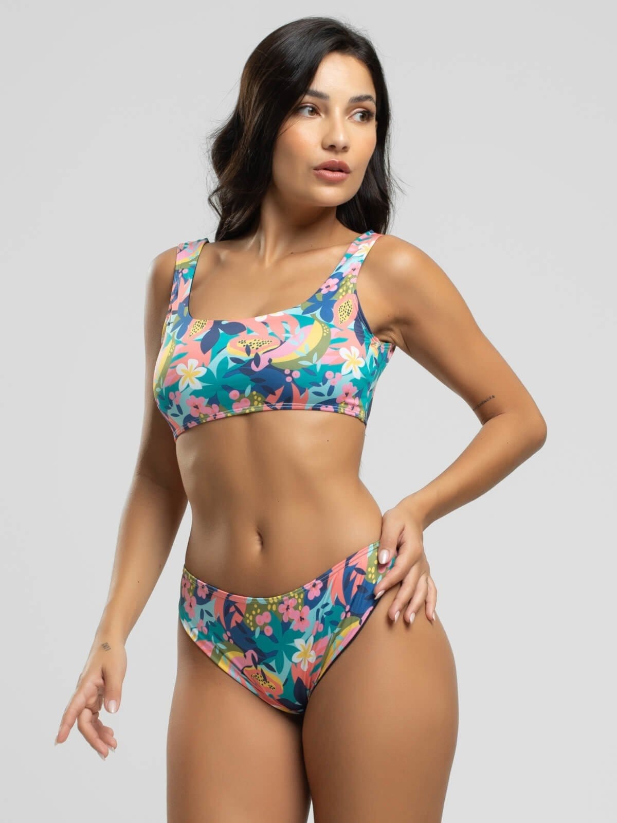 Vista 2 Biquini Regata Calcinha Comum Proteção Uv 50+ Vicbela Flor Vicbela estampado/multicolorido