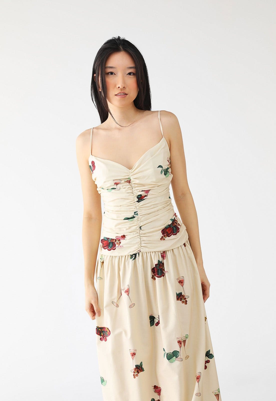 Vestido FARM Longo Cropped Coquetel Tropical Off-White