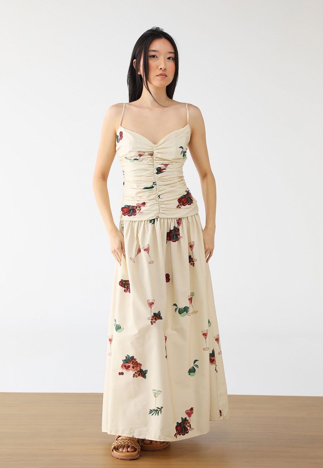 Vista 2 Vestido FARM Longo Cropped Coquetel Tropical Off-White FARM off-white white