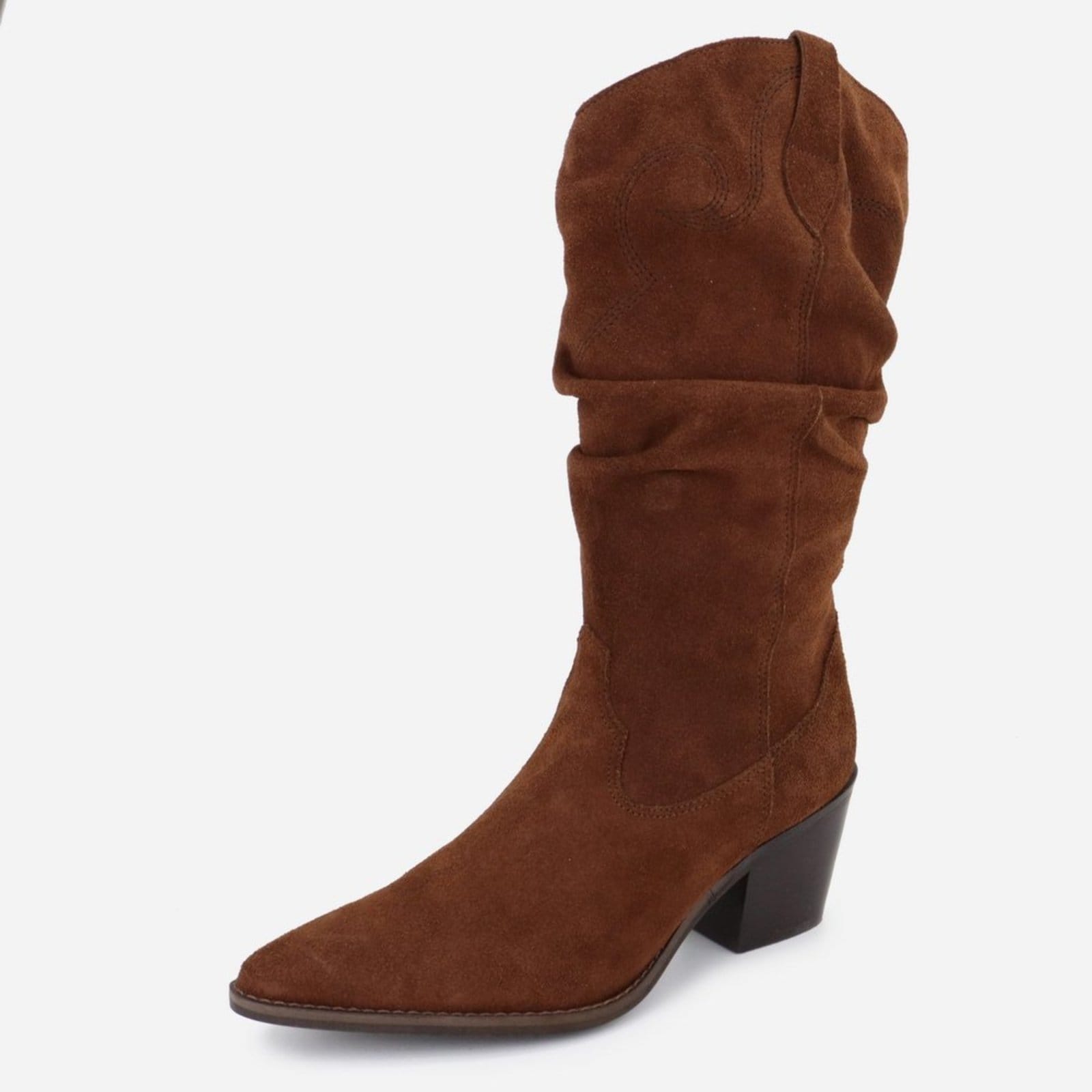 Vista principal Bota Country Texana Western Bordada Em Couro Feminina Bico Fino Maria Paula Camurça Cedro MARIA PAULA marrom