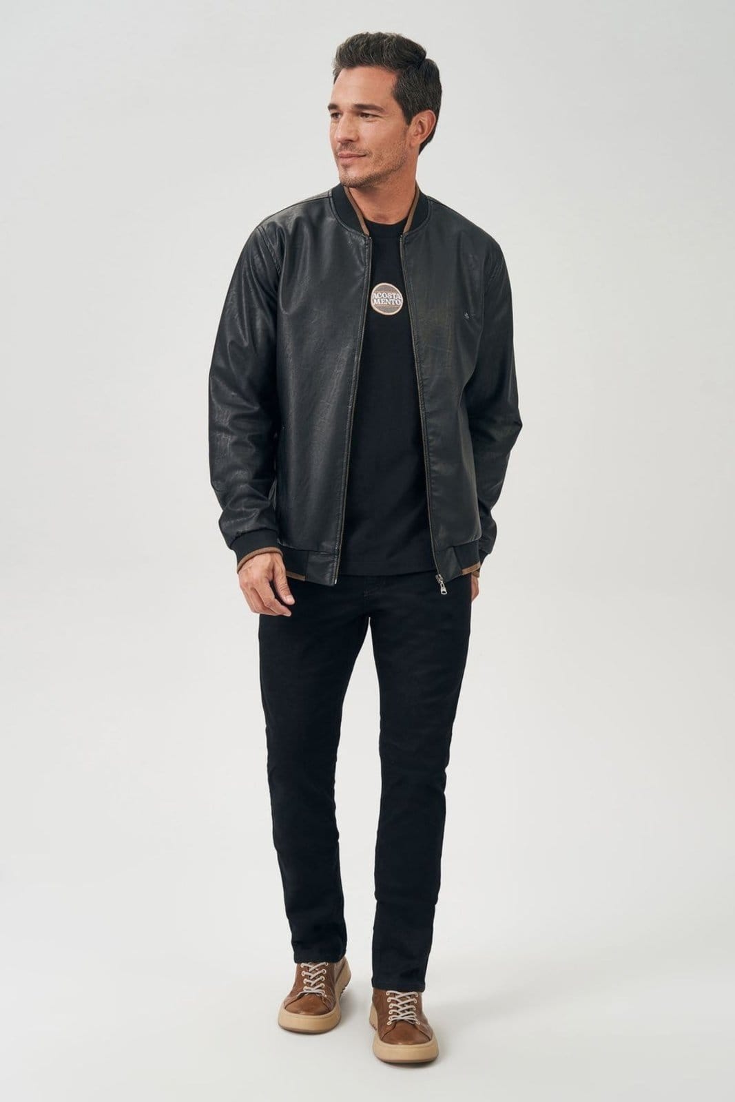 Vista principal Jaqueta Bomber PU Masculina Acostamento ACOSTAMENTO MASCULINO preto