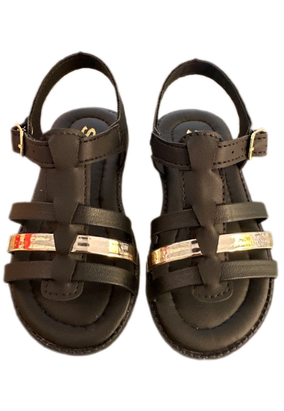 Vista 2 Infantil - Sandália menina de tiras Solzim preta e dourada SOLZIM CALÇADOS preto