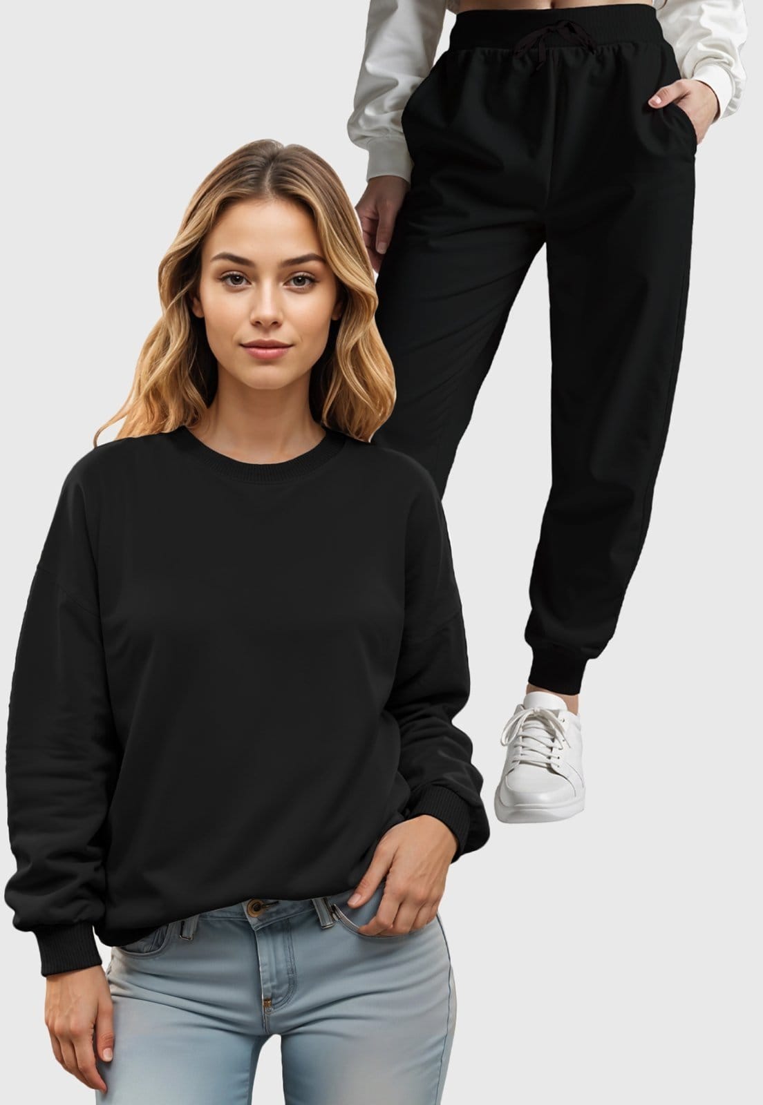 Conjunto Moletom Liso Gola Redonda e Calça Feminino Benellys