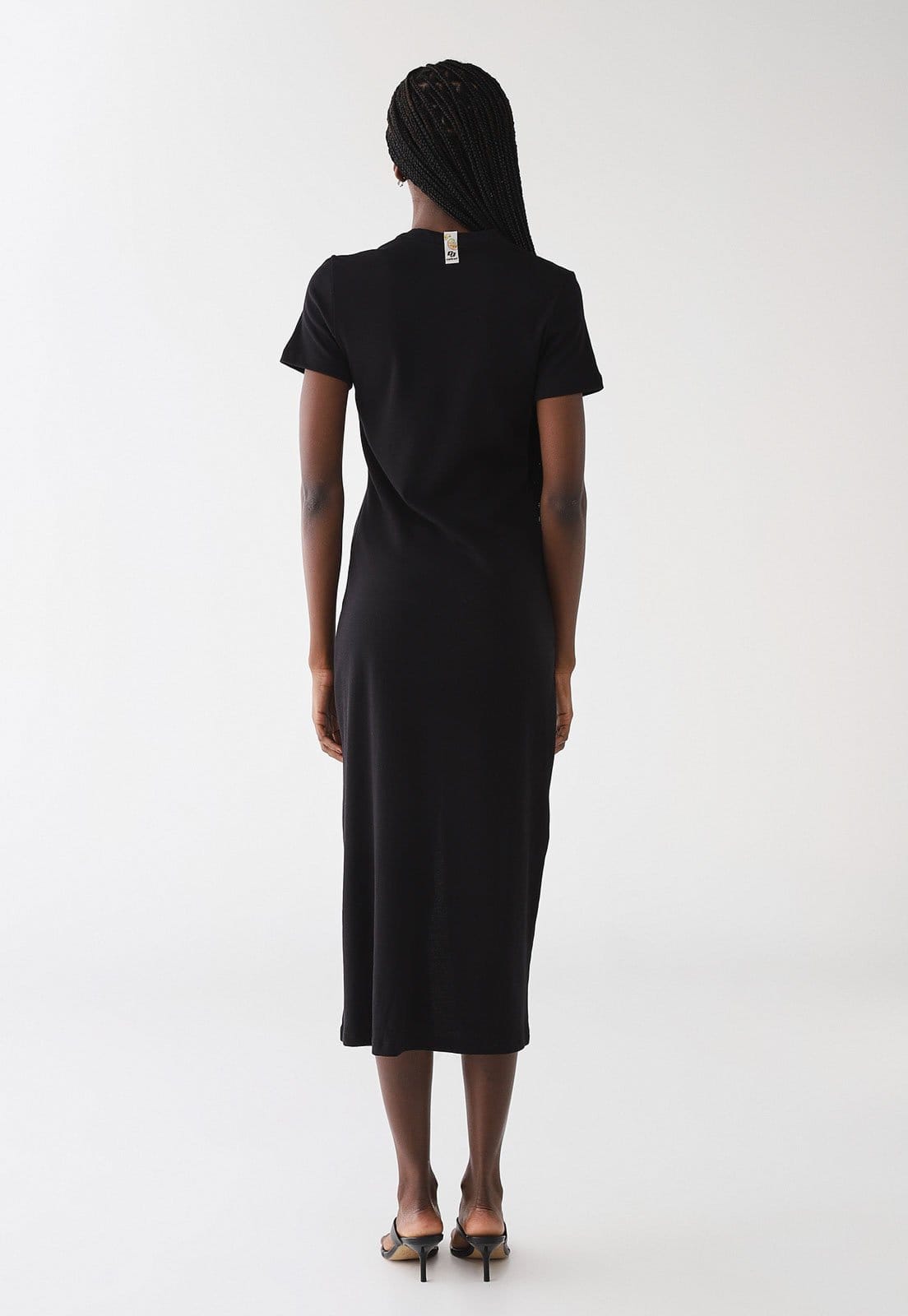 Vista 2 Vestido Feminino Colcci Midi Canelado Decote V Colcci preto