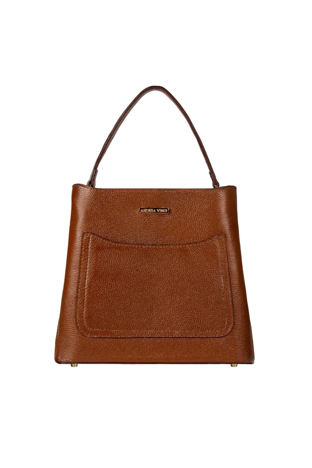 Vista principal Bolsa de mão em couro liso Madu - Whisky Andrea Vinci café