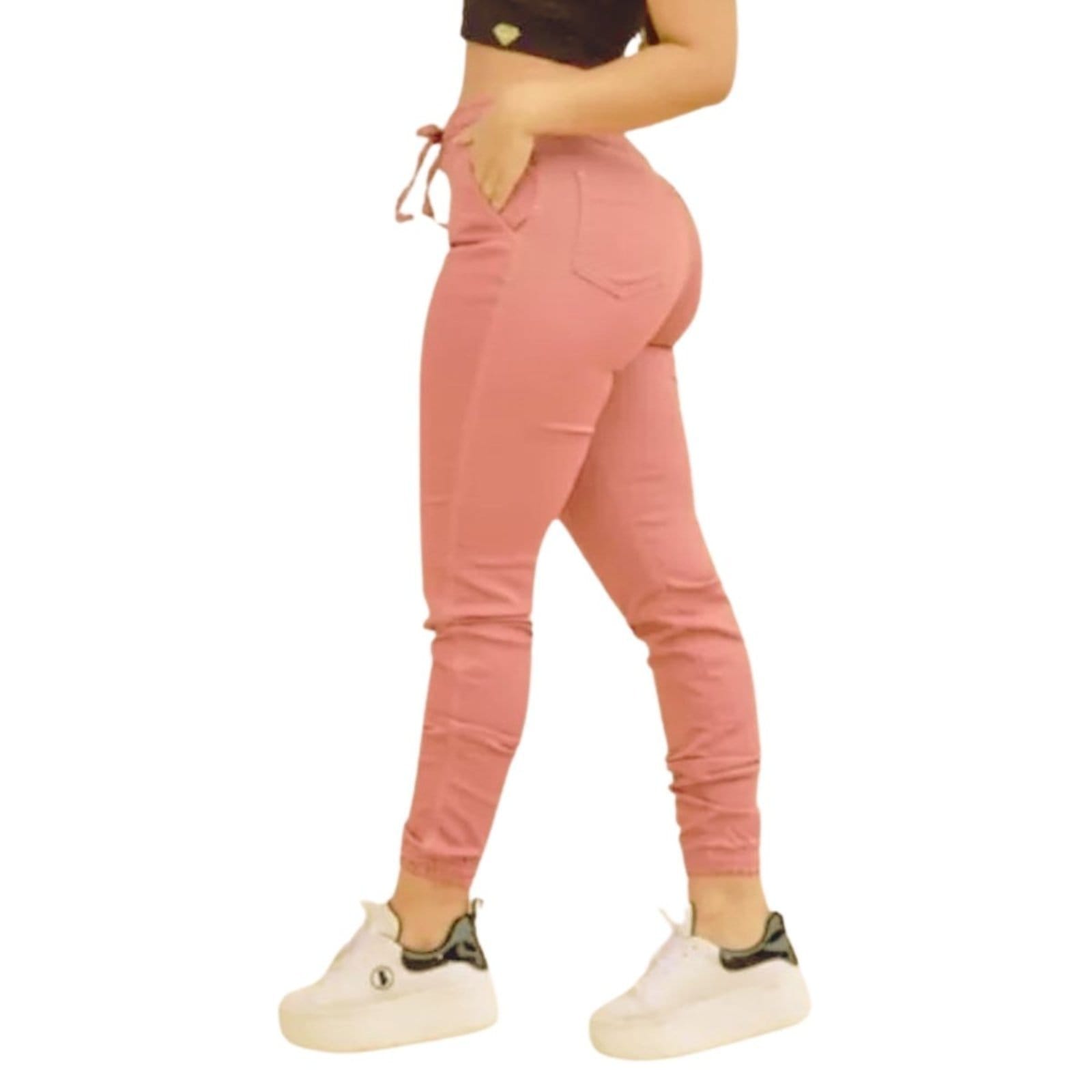 Vista 2 Calça Jogger Jeans Loka Moda Feminina na Sarja Jeans Loka rosa