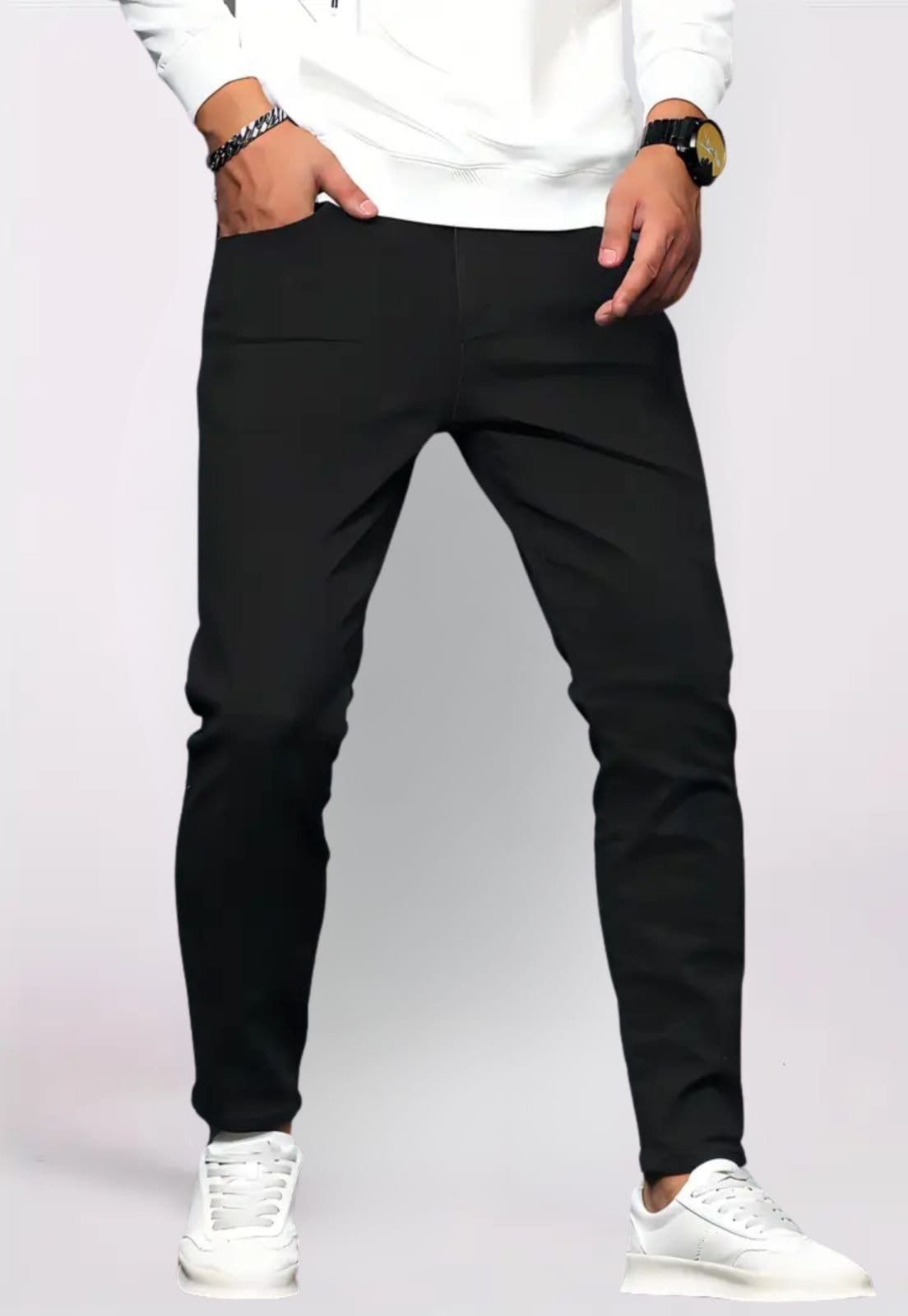 Vista principal Calça Masculina de Sarja 5 Estilos Alfaiatada Skinny com Elastano Preta 5 ESTILOS preto