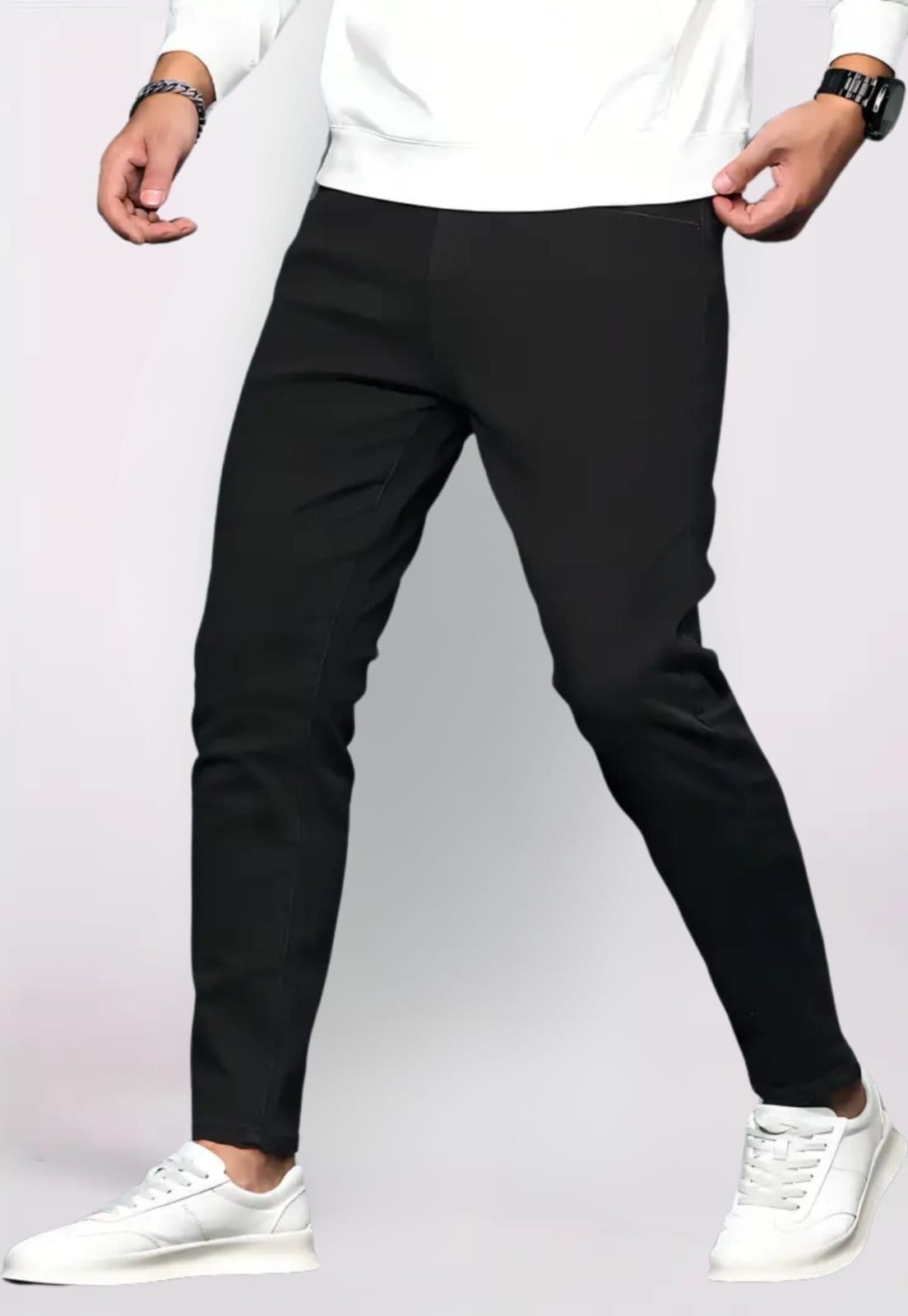 Vista 2 Calça Masculina de Sarja 5 Estilos Alfaiatada Skinny com Elastano Preta 5 ESTILOS preto