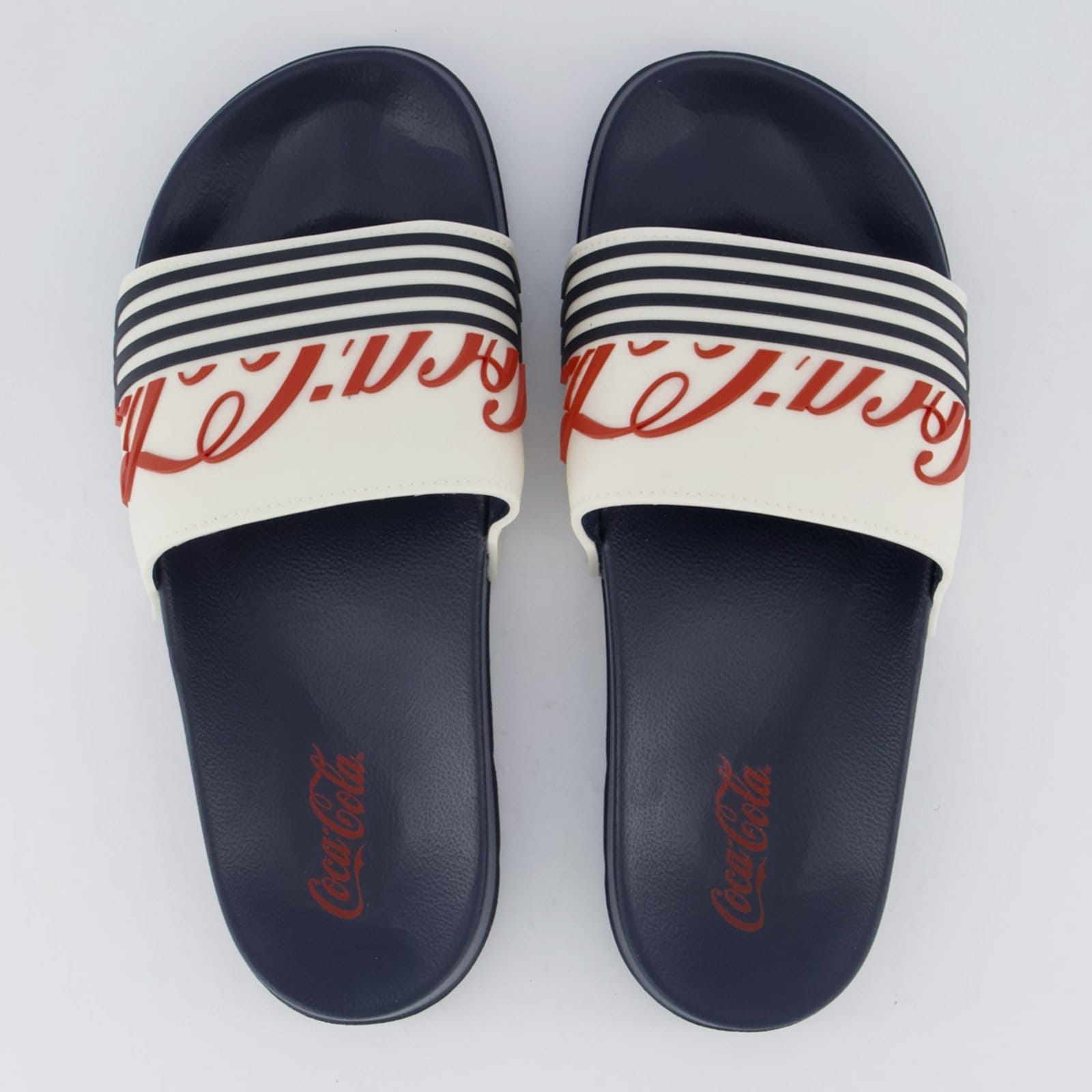Vista principal Chinelo Coca Cola Slide Motion Marinho e Off White Coca-Cola azul white