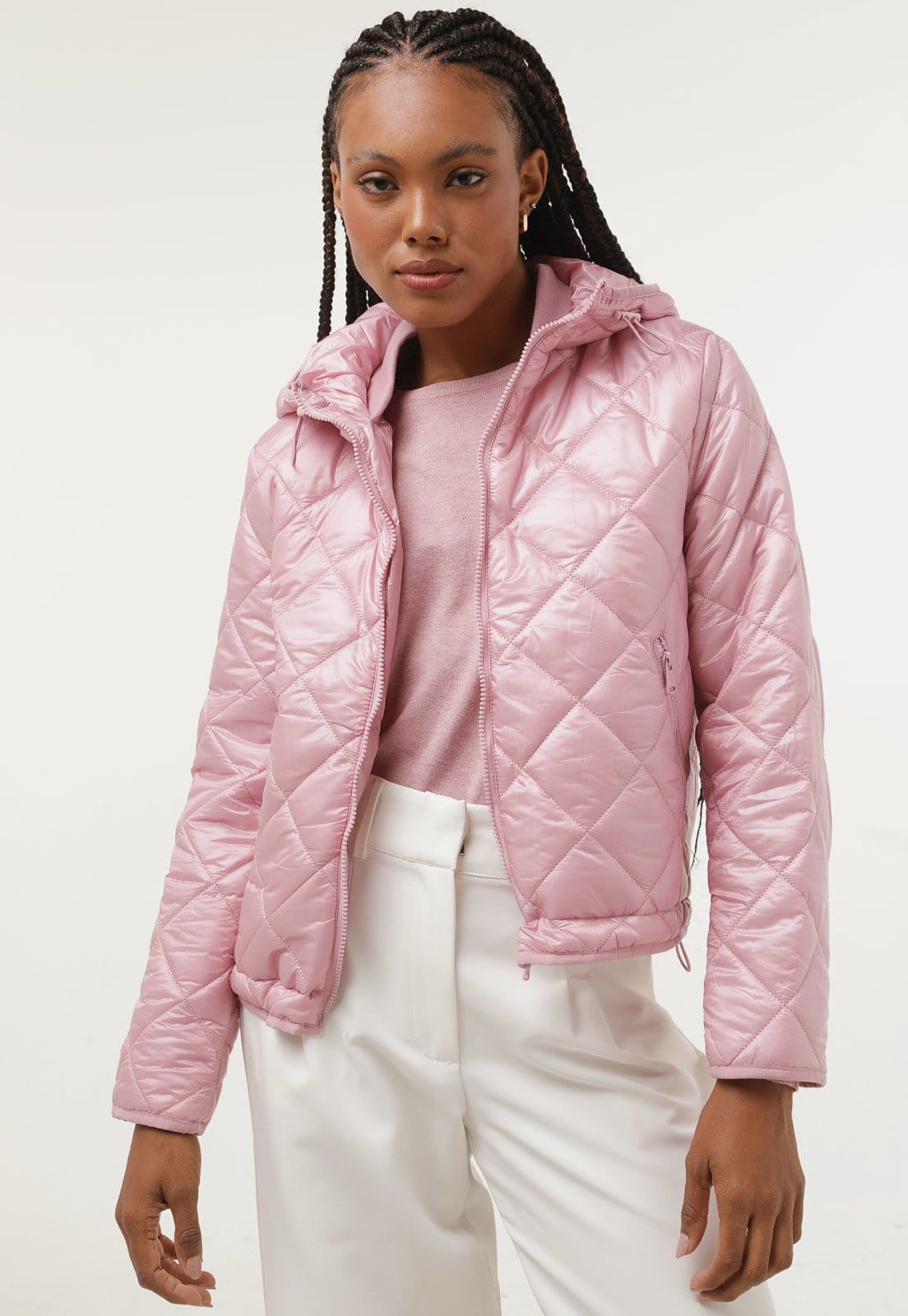 Vista 2 Jaqueta Puffer Facinelli by MOONCITY Matelassê Facinelli rosa