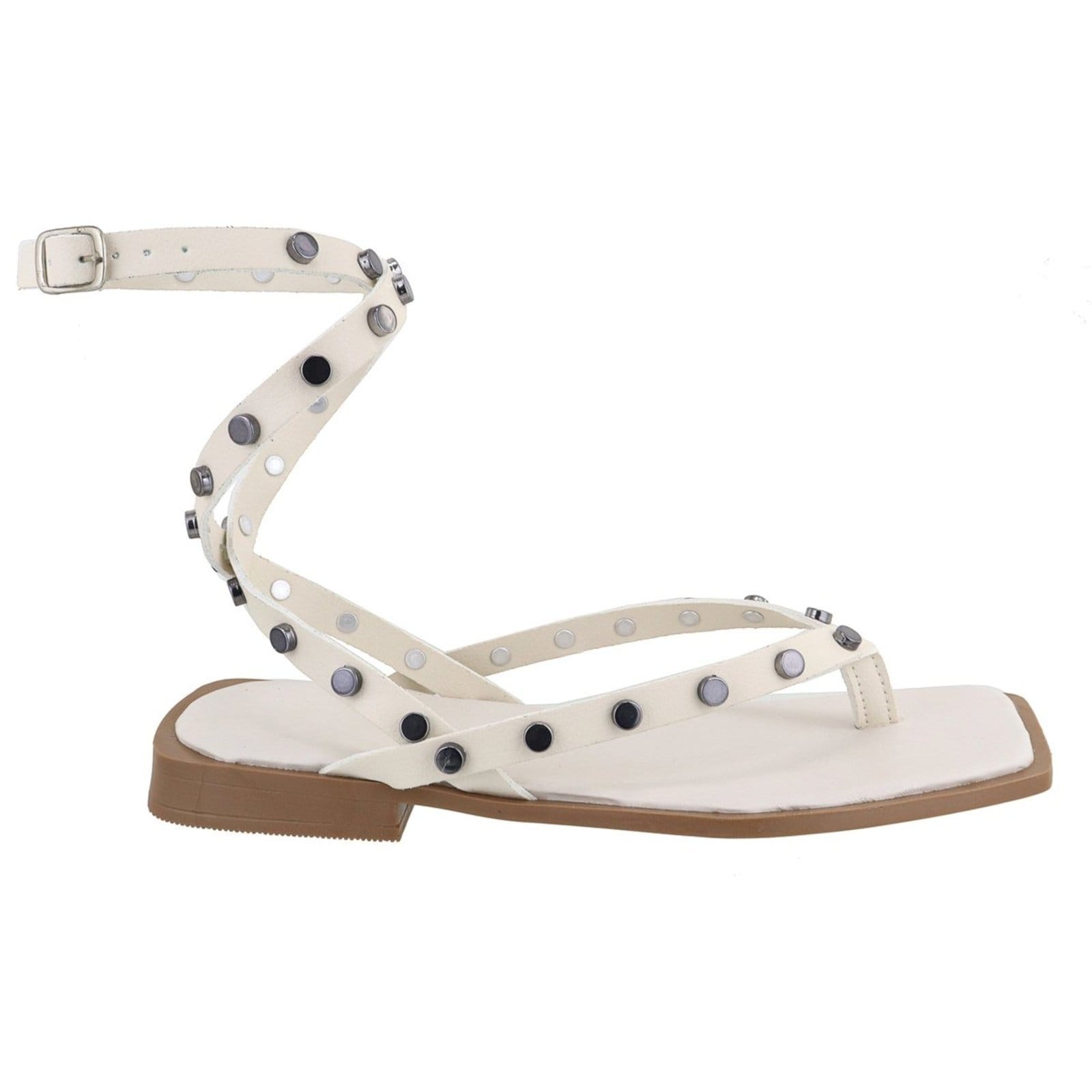 Vista 2 Rasteira Paula B Com Tiras De Dedo Com Aplicações De Pastilhas E Amarração No Tornozelo Off White PAULA B off-white white