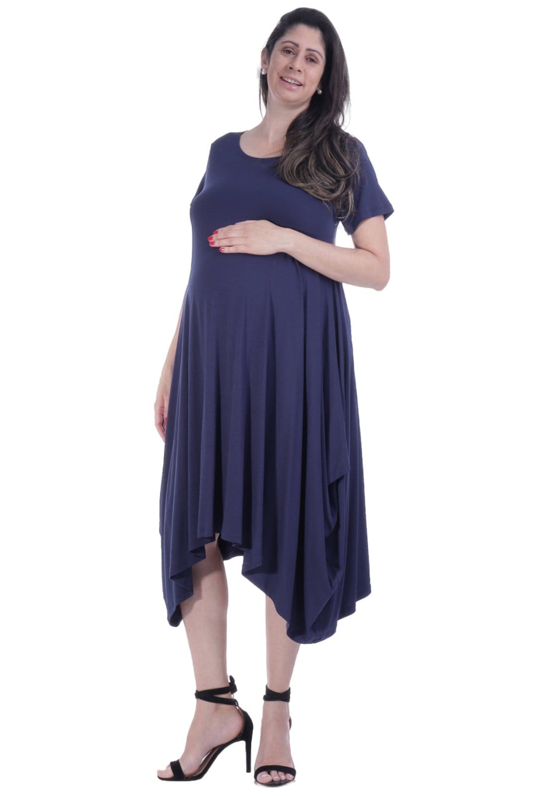 Vista 2 Vestido Midi Moda Gestante Amazonia Vital Malha Amazonia Vital azul