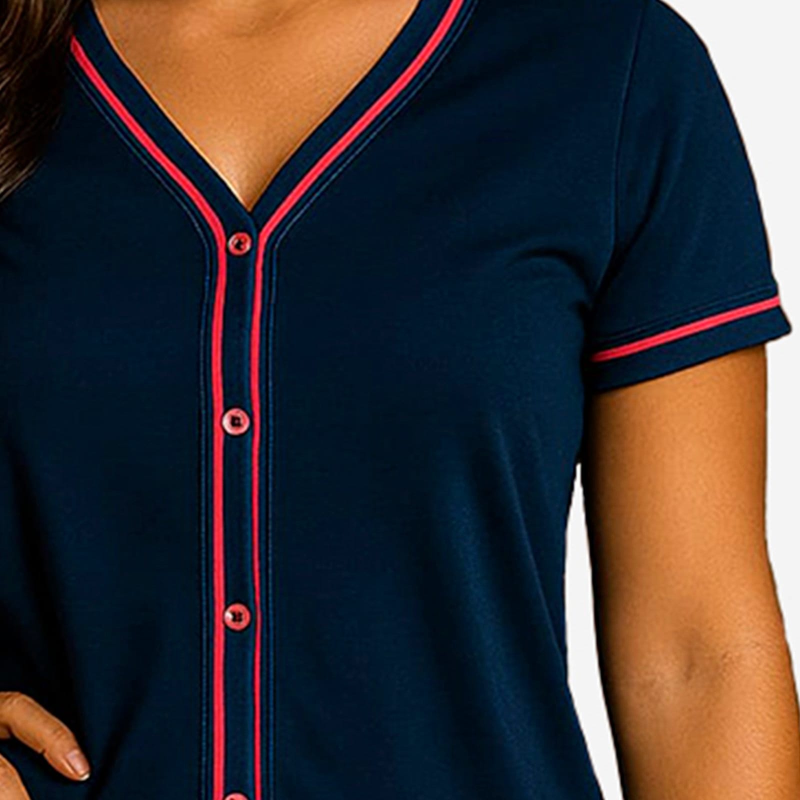 Vista 2 Kit 2 Pijamas Gabi Lingerie Estilo Blogueira Manga Curta e Manga Comprida Modelagem Perfeita Elegante Moda Feminina Marinho Gabi Lingerie azul/azul marinho