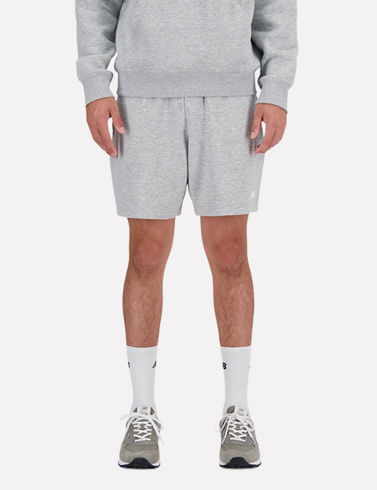 Vista principal Bermuda New Balance Masculina Regular Essentials Mescla New Balance cinza