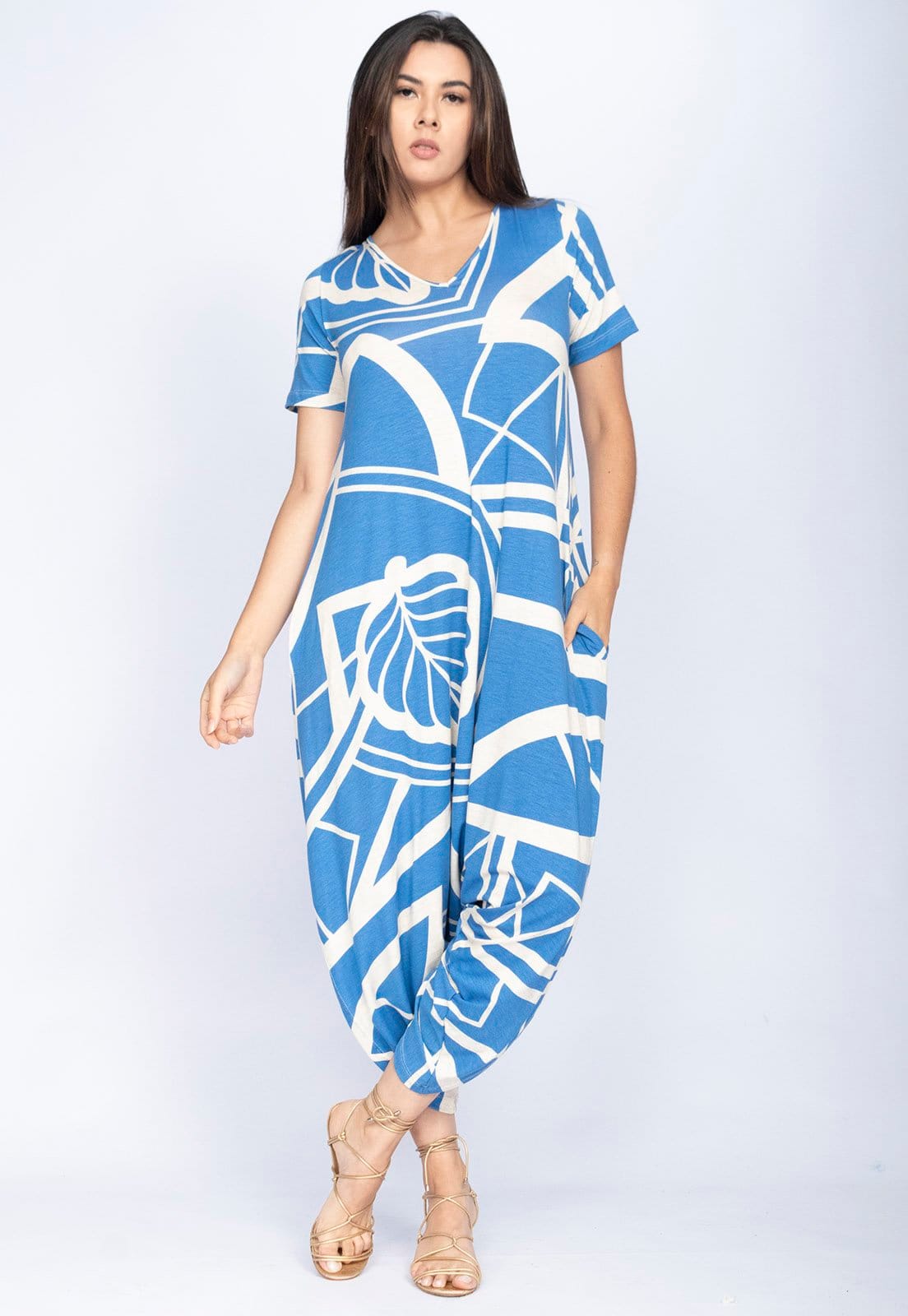 Macacão CabanaFree Saruel Malha Pantacourt Grumari com Manga Estampa Lagoa Botânica