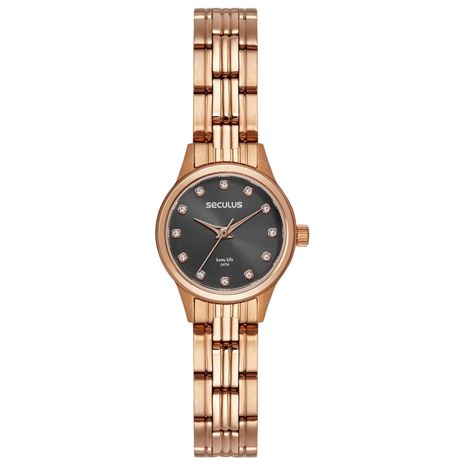 Vista 2 Kit Relógio Seculus Feminino Cristais Rosé com Colar e Brincos Seculus rosa rosé