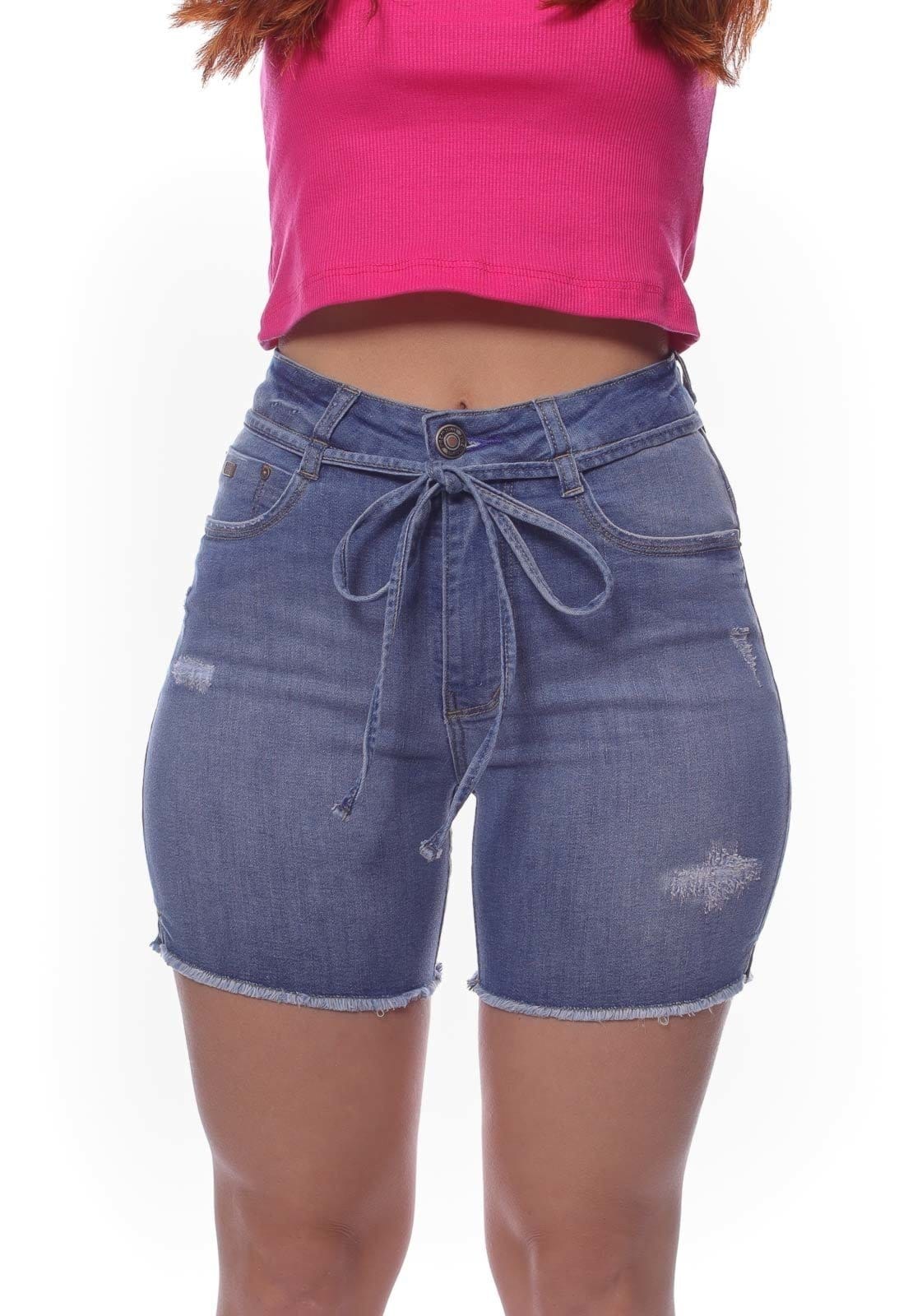 Vista principal Bermuda Feminina Meia Coxa Barra DesfiadaCrocker Crocker jeans
