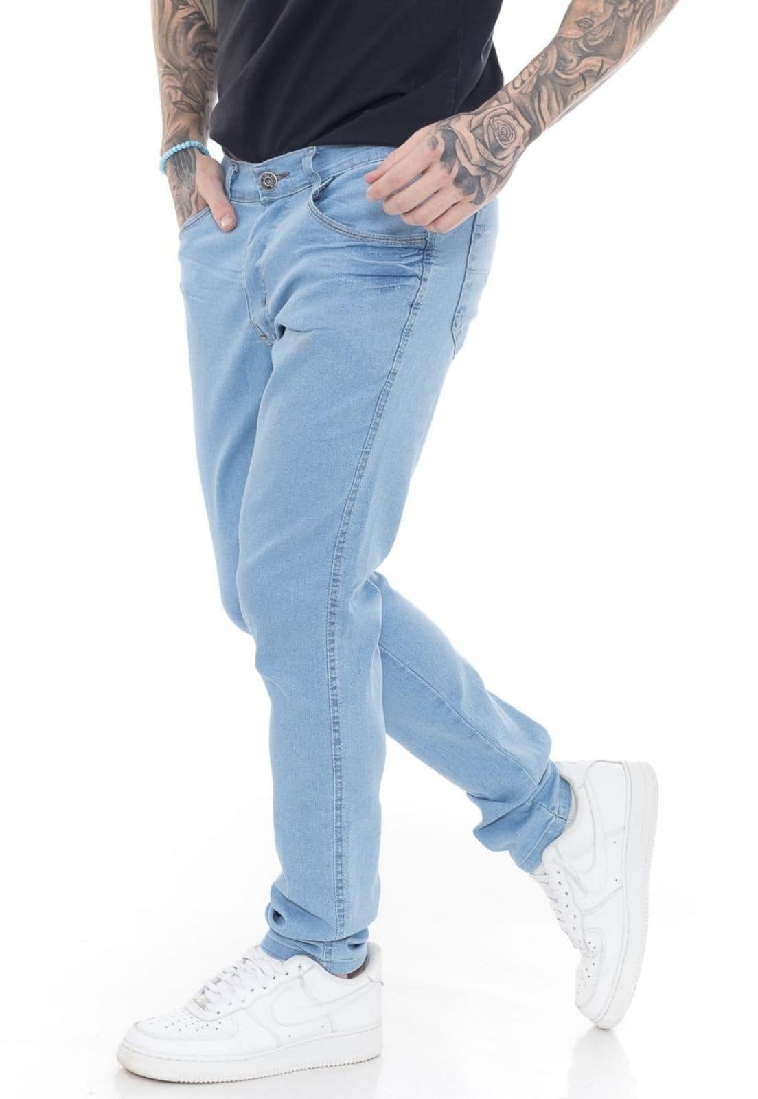 Vista principal Calça Masculina Tempo Hábil Super Skinny Delave Fashion Claro 5 Estilo azul