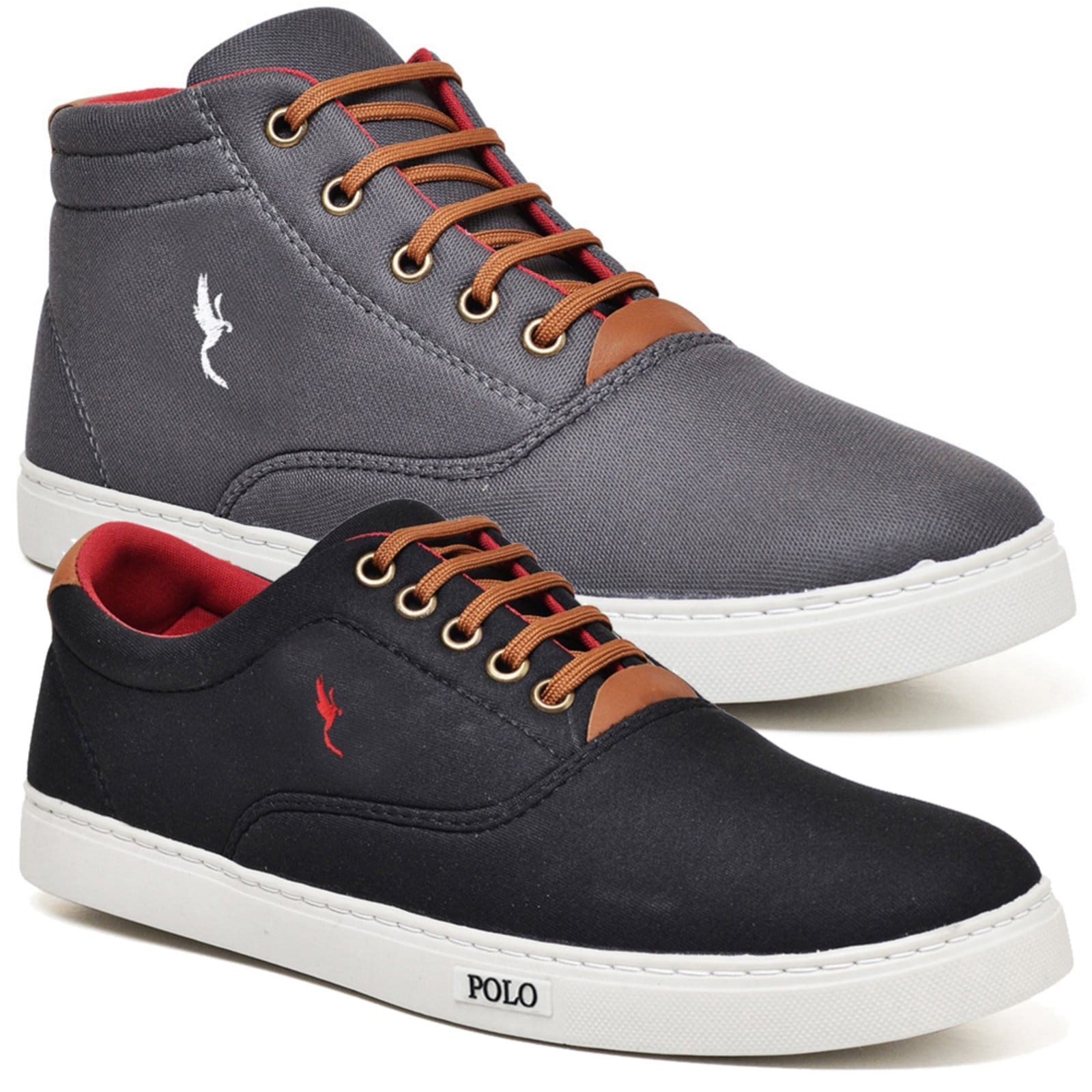 Vista principal Kit 2 Pares Sapatênis Masculino Casual Polo Cano Alto E Cano Baixo Cinza/Preto Polo Blu blu