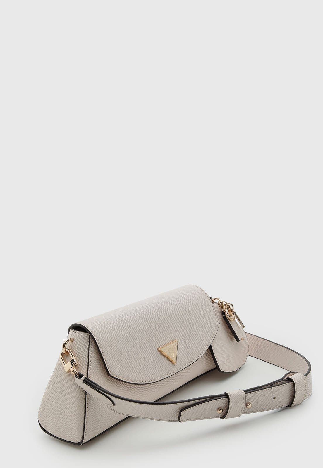 Vista 2 Bolsa Média Guess Logo Metálico Pingente Dourado Off White Guess off-white white
