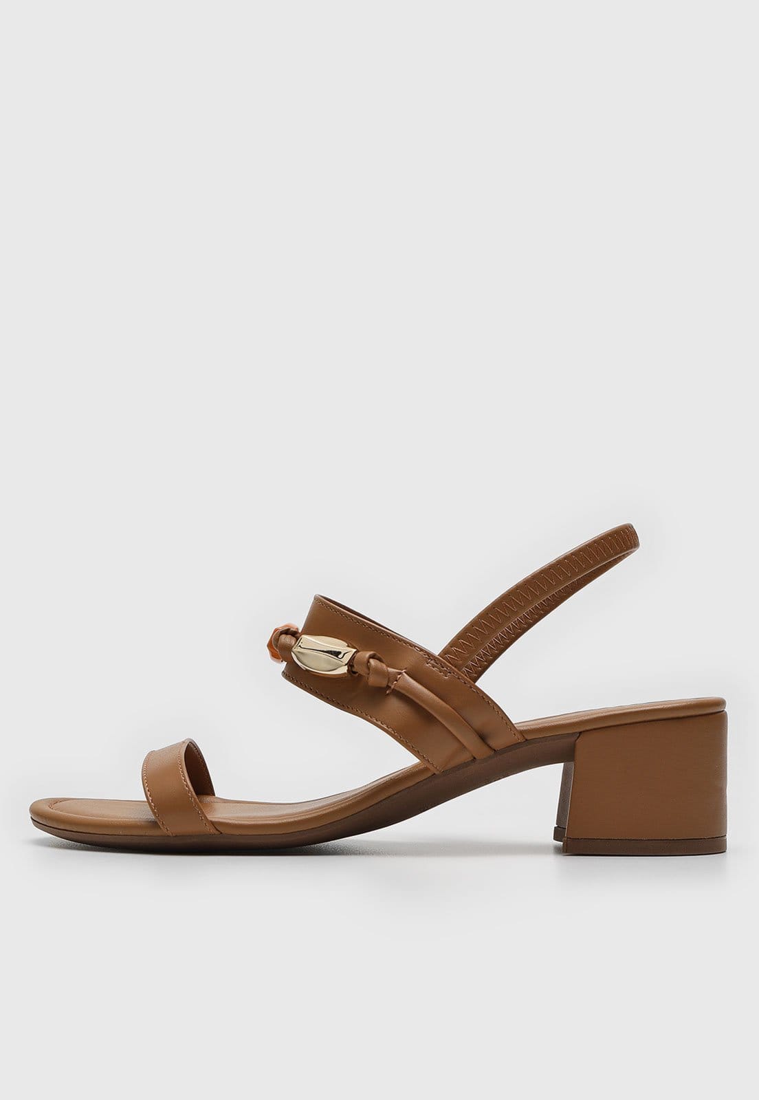 Sandália Feminina cê Salto Bloco Detalhe Metalizado