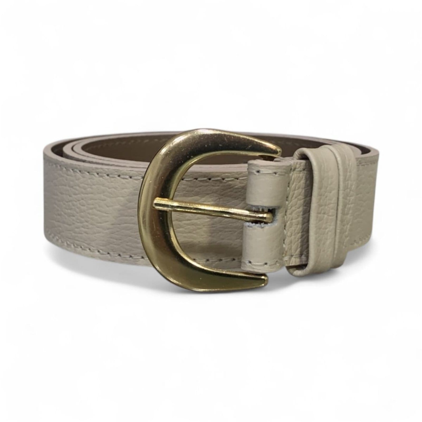 Cinto Feminino em Couro Fivela Arredondada Off White 013