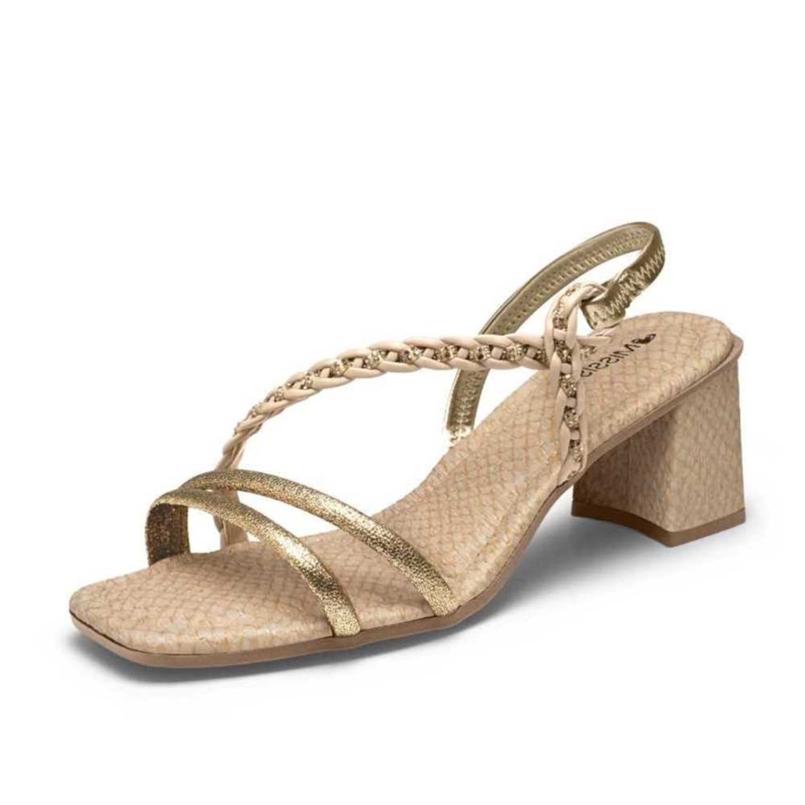 Vista 2 Sandália Feminina Mississipi Salto Bloco com Tiras Trançadas Dourada ou Camel MISSISSIPI dourado