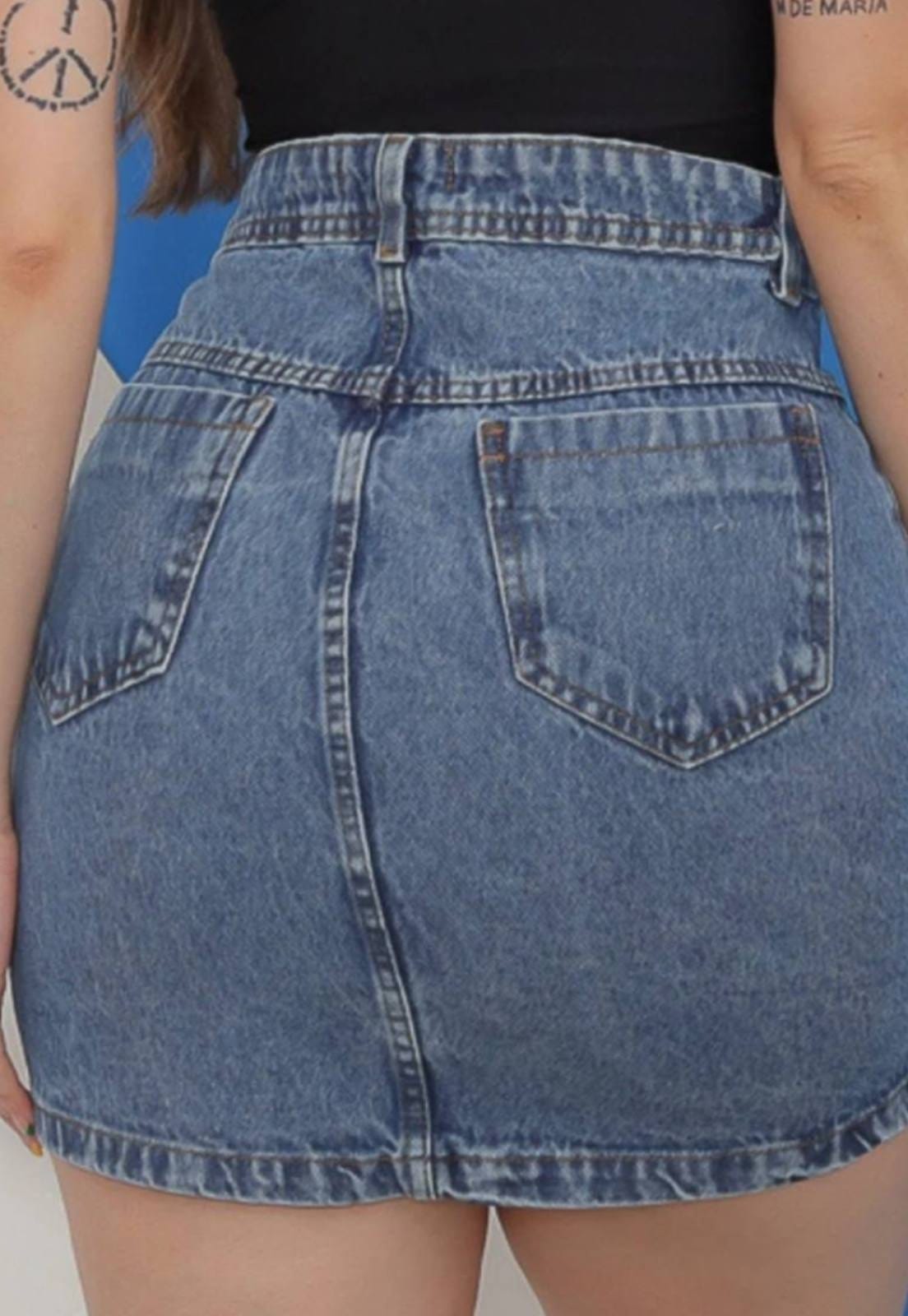 Vista 2 Saia Marmorizada Fashion com Toque Devorê Elegante KOVALI FASHION STORE azul/jeans