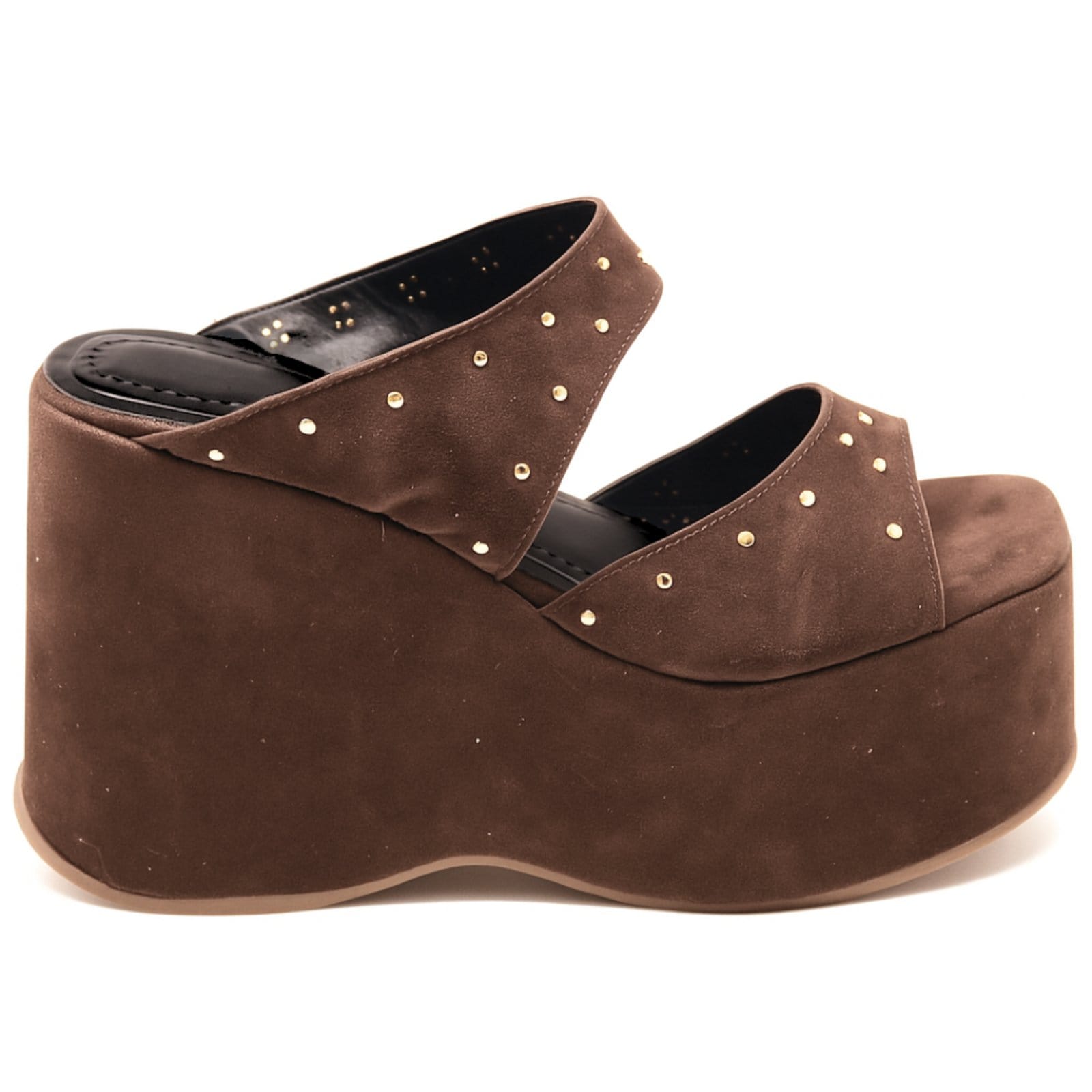 Vista 2 Tamanco Feminino Salto Alto Duas Tiras Sofisticado Camurça 182179 Flor da Pele marrom