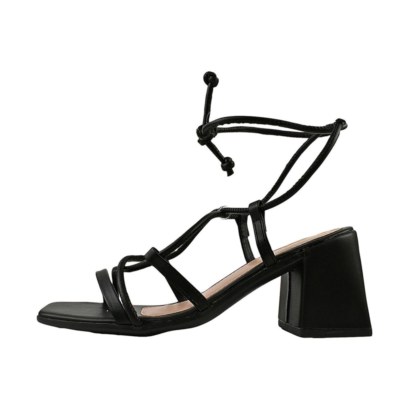 Vista 2 Sandália Feminina CM Calçados Bico Quadrado Salto Alto Casual Santorine Amarrar Tira Nó Monte Shoes preto