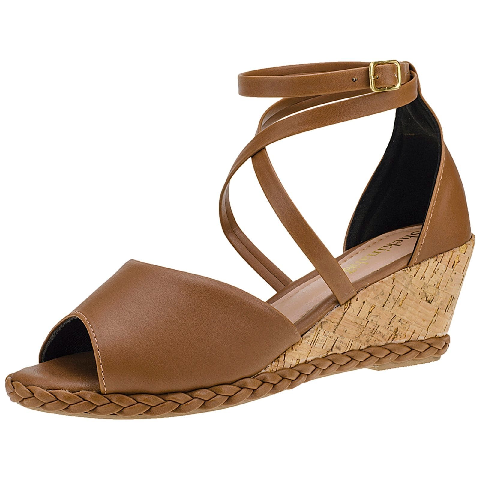 Sandália Anabela Feminina Sapato Salto Alto Espadrille Shekinah Tiras Amarração Tricê Cortiça